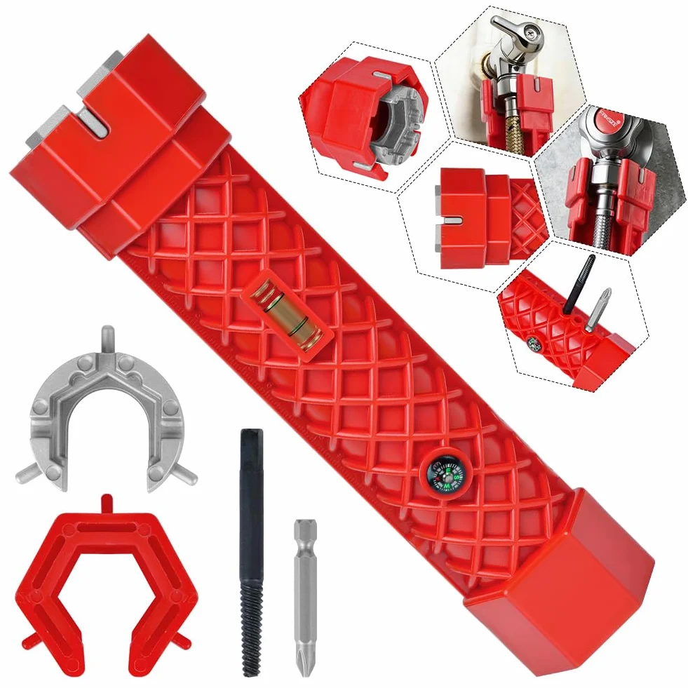 flintronic Klucz do kranu 12 w 1, 21/23,5/24/25/28/34/40 mm, narzędzie montażowe, kran, klucz nakrętkowy, klucz uniwersalny, do armatury umywalkowej