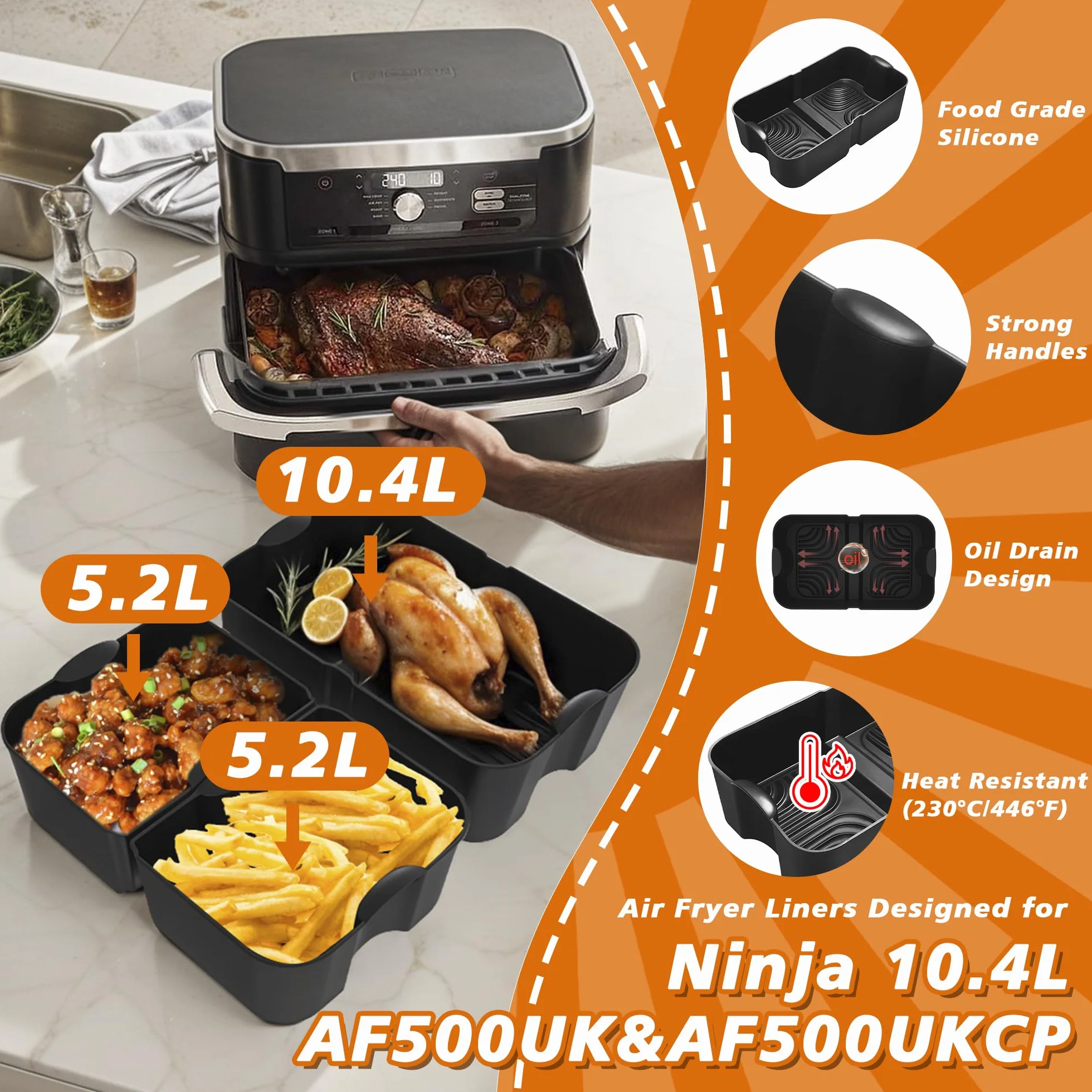Pietuley 29 Sztuki Akcesoria do Frytkownicy na Gorące Powietrze do Ninja Foodi Dual Flexdrawer AF500EU 10,4 l, Airfryer Akcesoria do Cosori Dual Blaze 10 l, Silikonowa Forma do Pieczenia do Airfryer