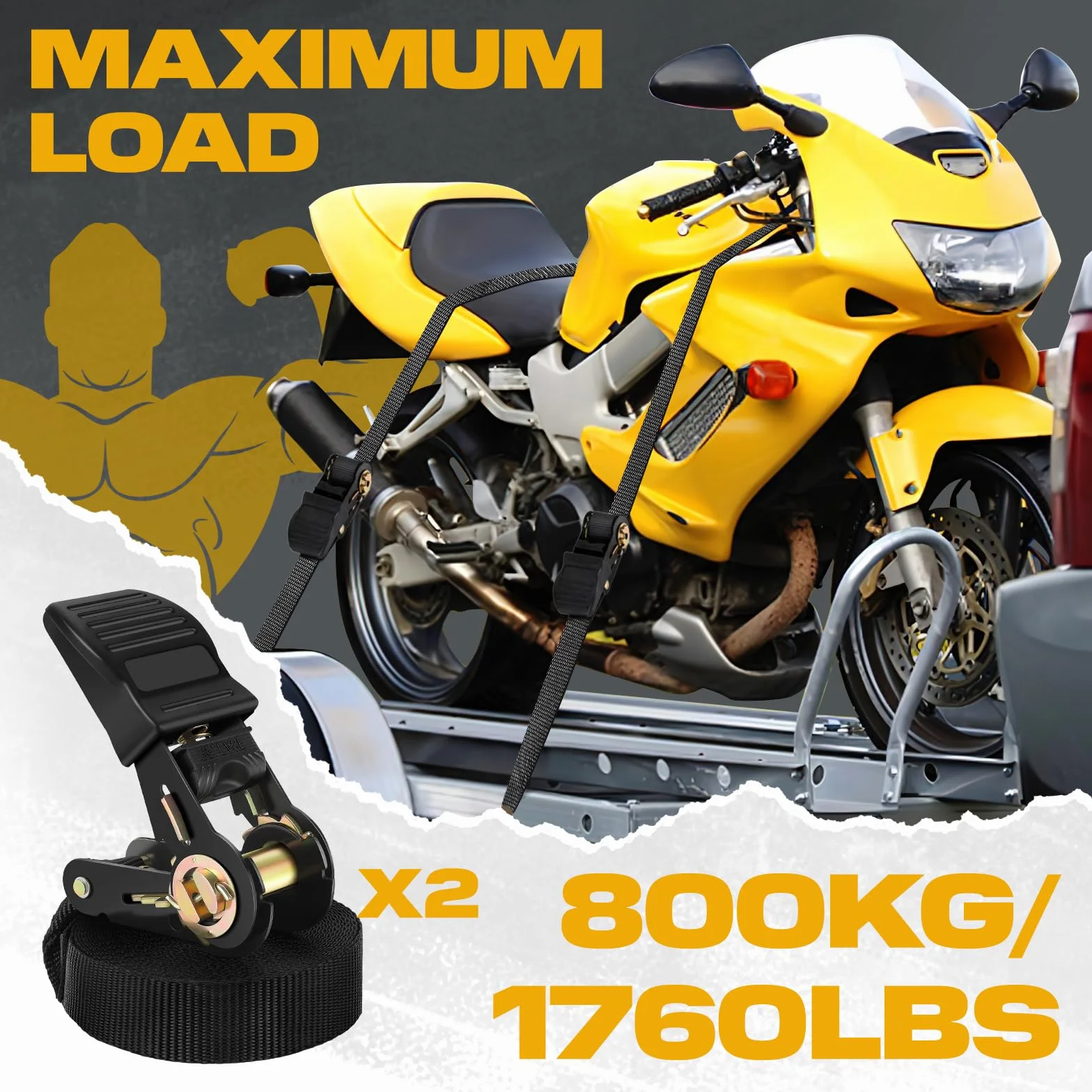 2 x pasek z grzechotką 800 kg, 6 m x 25 mm, wytrzymałe pasy napinające, regulowane klamry krzywkowe, paski mocujące do motocykli, samochodu, przyczepy, gospodarstwa domowego