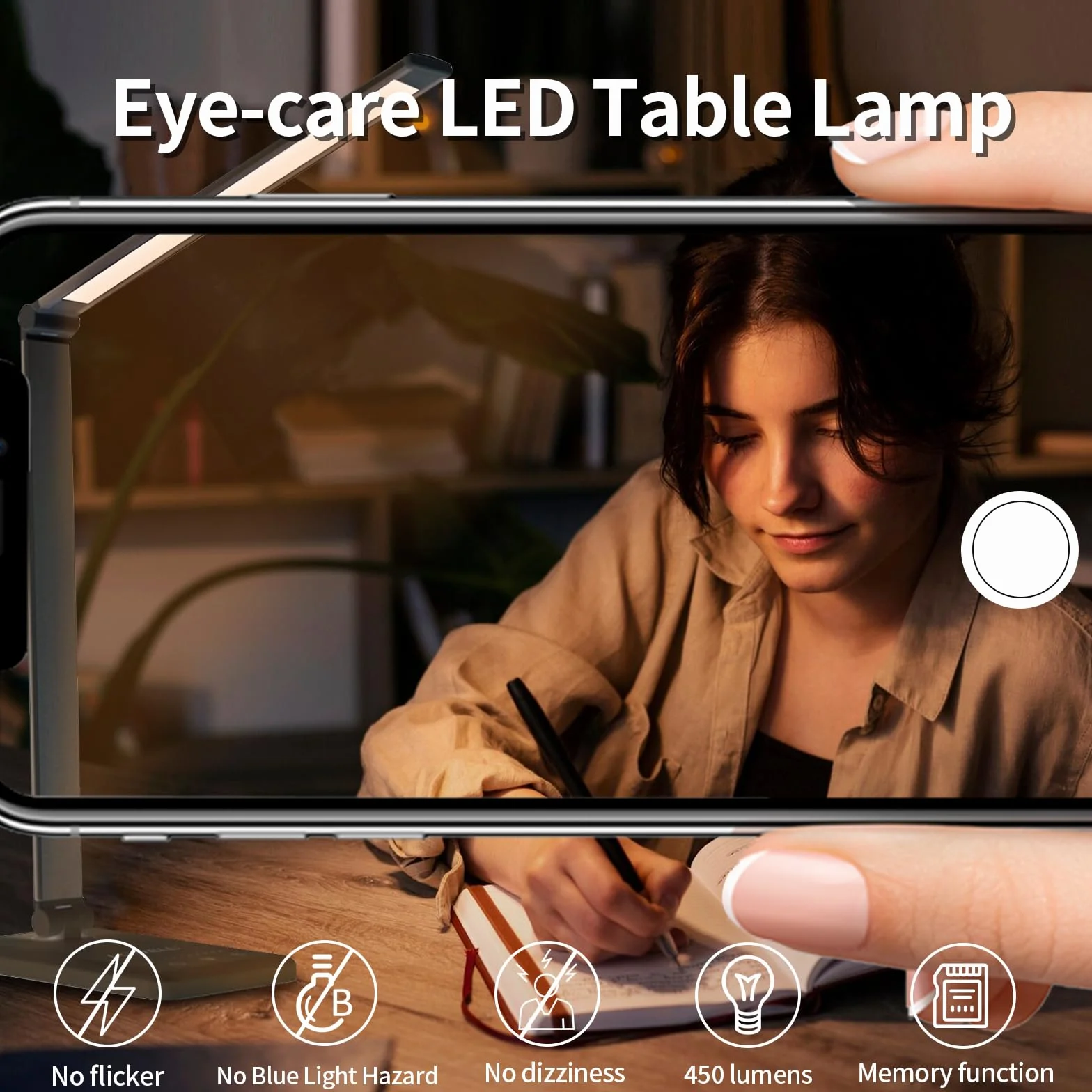 LQWELL® Lampa biurkowa LED o zmiennej intensywności, 5 kolorów, 10 poziomów jasności, przyjazna dla oczu lampka nocna, ładowanie USB, sterowanie dotykowe i funkcja pamięci biurowej
