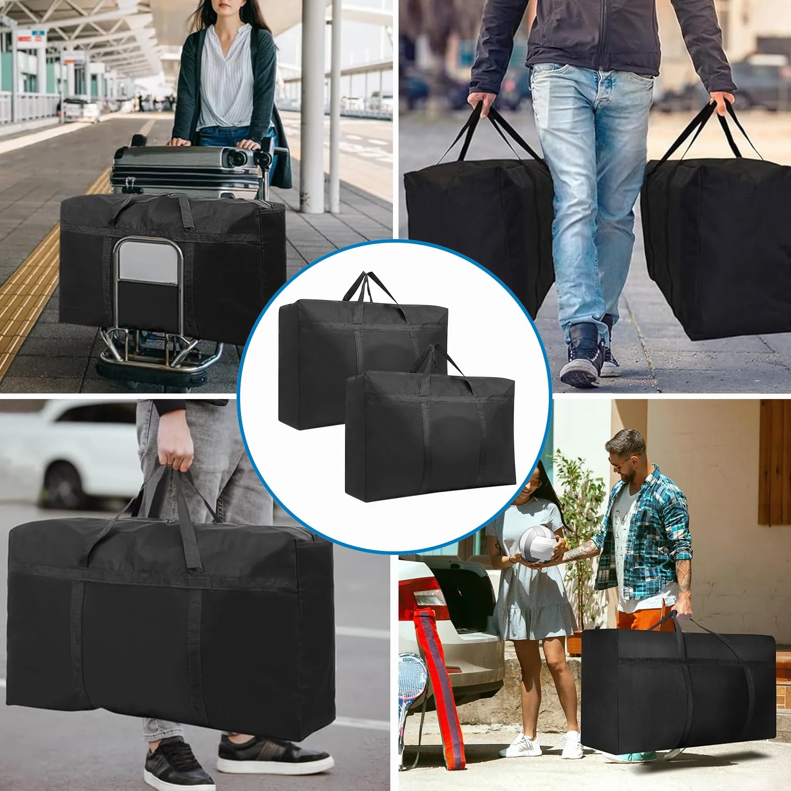 2 sztuki torby do przechowywania kołder 180L, IETWATE 1680D Oxford Heavy Big Bag, wodoodporne trwałe pudła do przeprowadzki duże ze wzmocnionym uchwytem, 100 x 55 x 26 cm duża torba na zamek