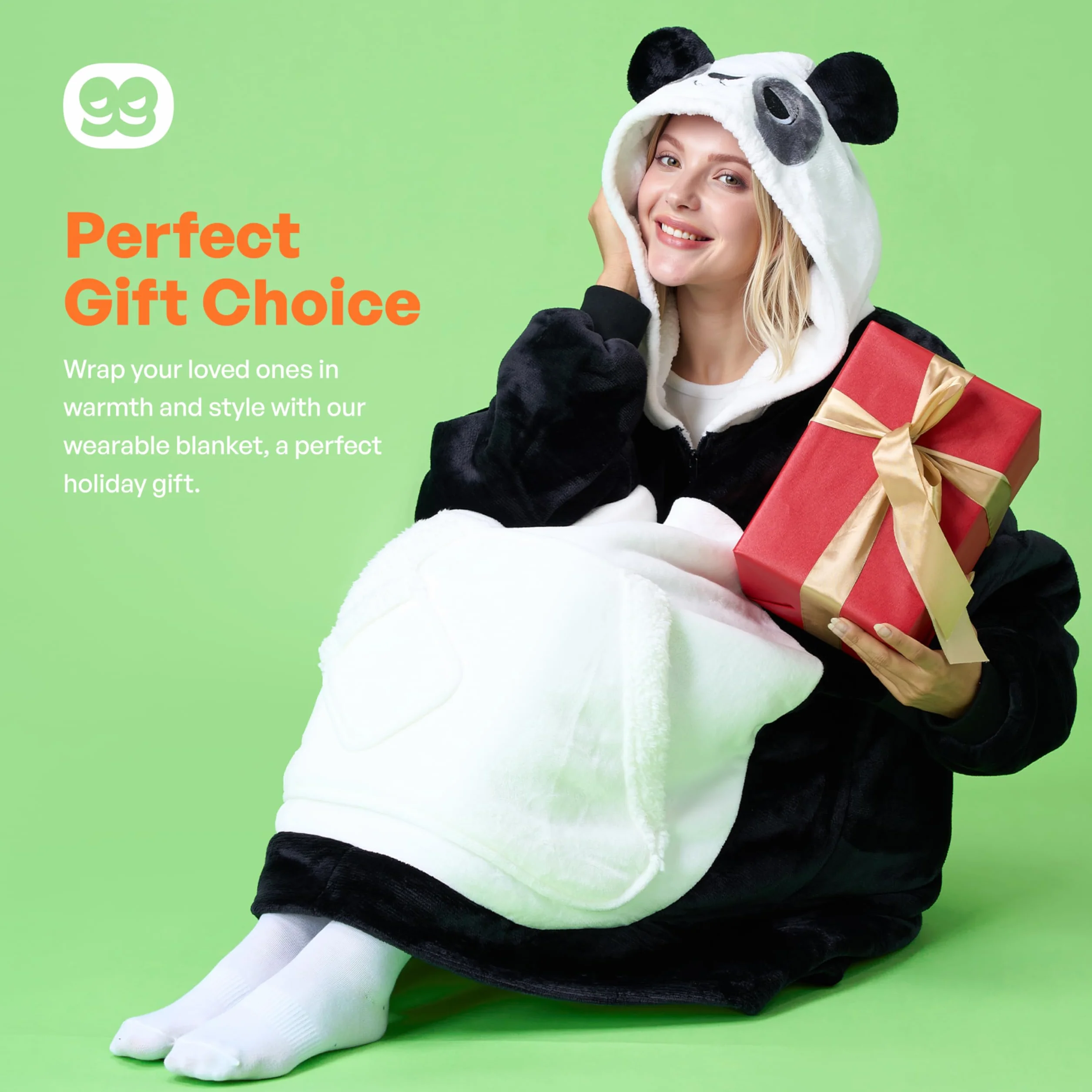 Giggling Getup Koc do noszenia dla dorosłych - Panda, Czarno-biały, rozmiar uniwersalny