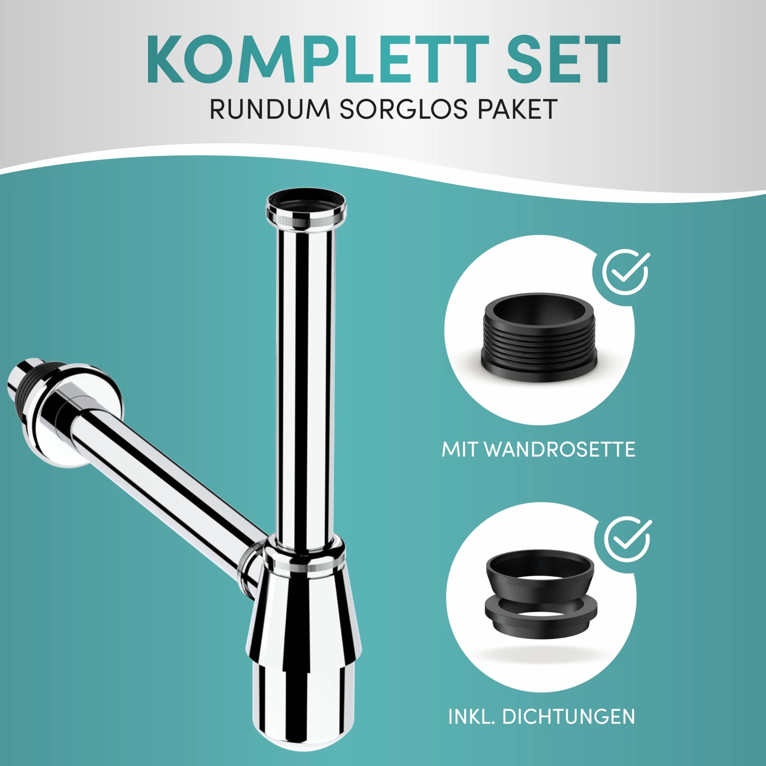 Engelbach® Syfon do umywalki z otworem czyszczącym – uniwersalny Sifon butelkowy 1 1/4 – rura odpływowa, syfon butelkowy, Siphon w zestawie z uszczelką gumową i instrukcją
