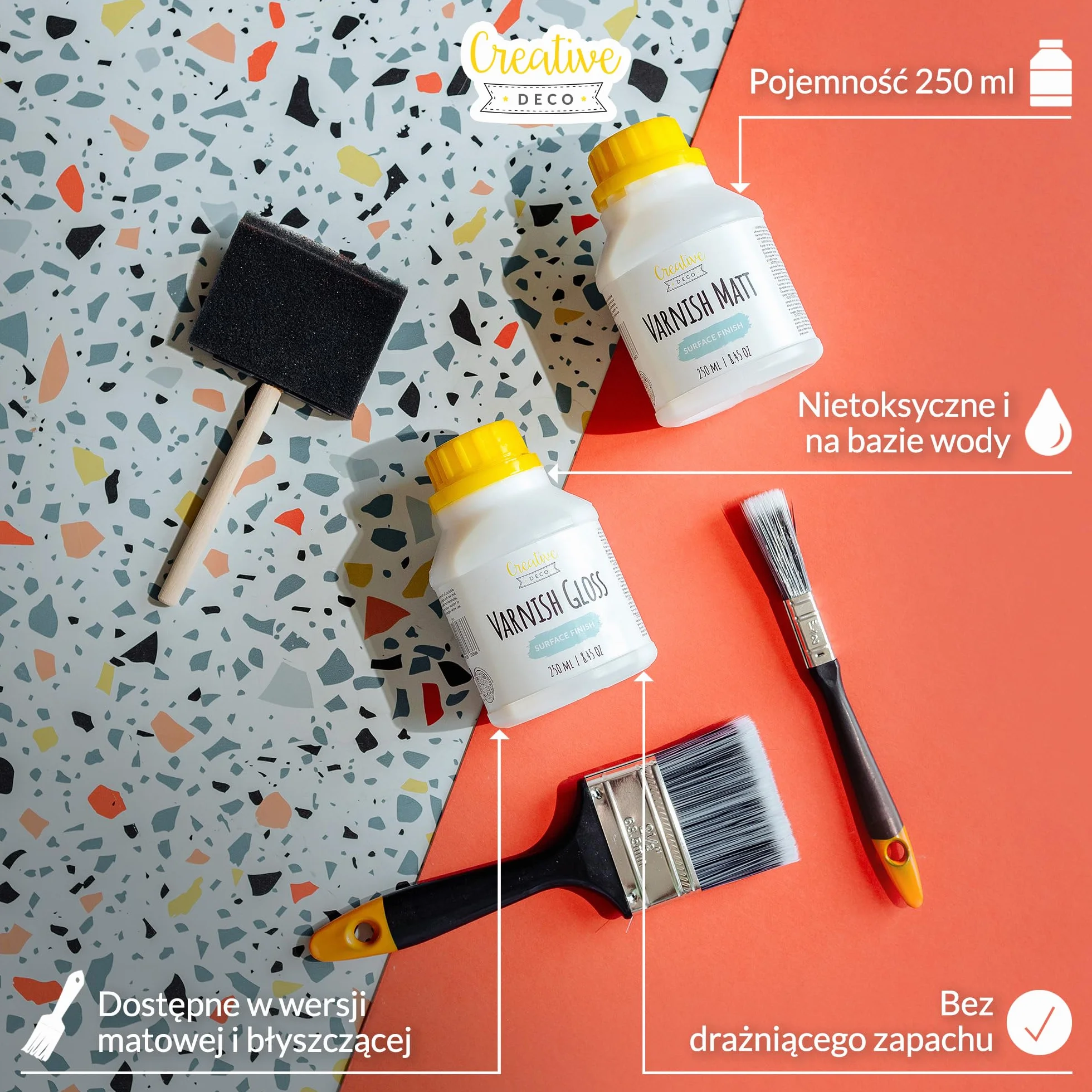 Creative Deco Lakier Akrylowy Matowy | 250 ml | Profesjonalne Wykończenie Powierzchni na Bazie Wody | Permanentny Bezbarwny | Zastosowanie Wewnątrz i na Zewnątrz | Idealny do Decoupage, DIY