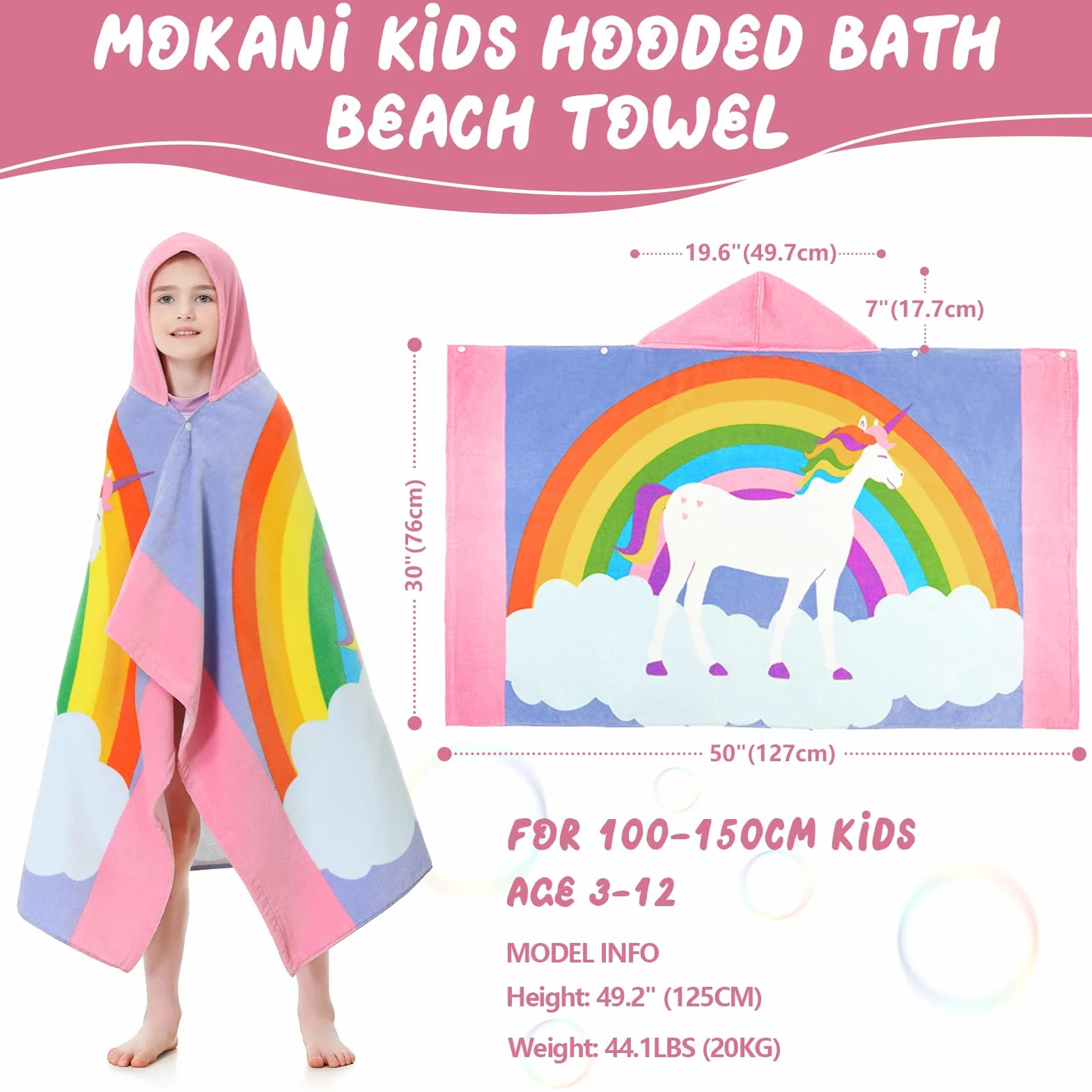 MOKANI Szlafroki dla dzieci z kapturem z bawełny | Super miękkie i grube oraz superchłonne | 127 cm x 76 cm ręczniki plażowe do kąpieli i pływania dla chłopców i dziewczynek w wieku 3-12 lat