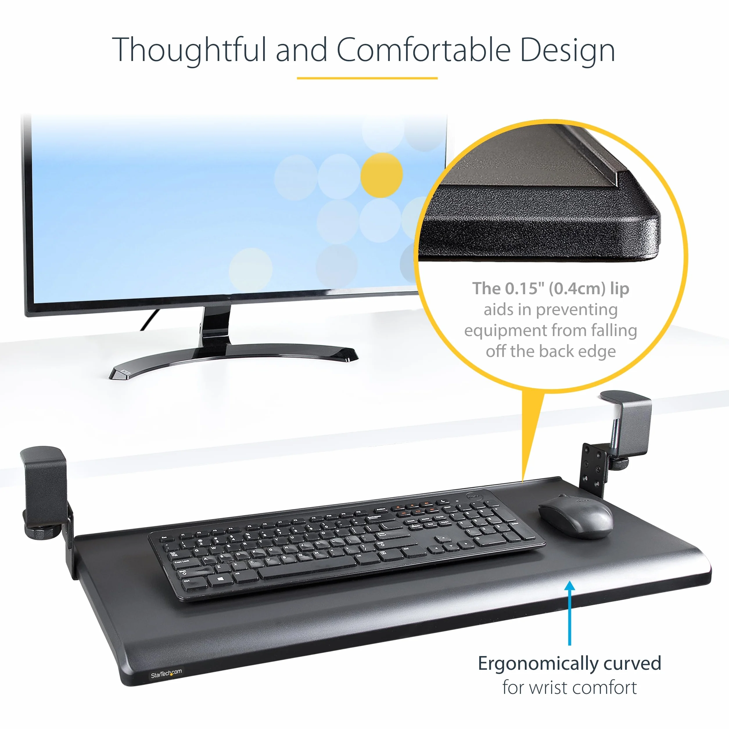 StarTech.com Wysuwana półka pod klawiaturę, uchwyt na klawiaturę z regulacją wysokości, do 12 kg, stolik komputerowy/biurko, wysuwana półka na klawiaturę (KEYBOARD-TRAY-CLAMP1)