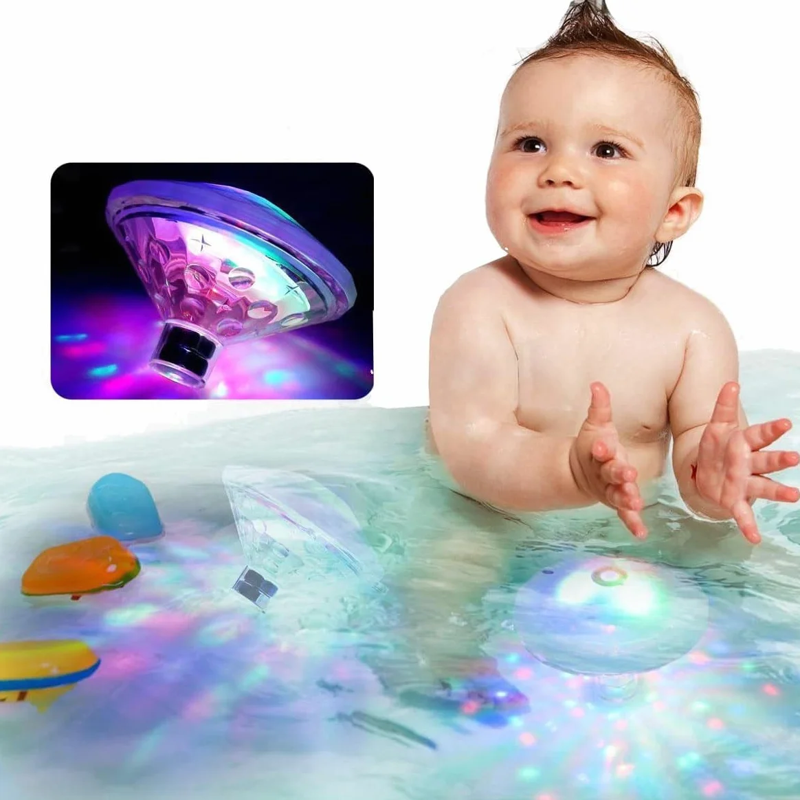 Caxmtu Pływające lampki LED do basenu i wanny, lampki do jacuzzi, wielokrotnie ładowalne oświetlenie basenu do łazienki, dyskoteki, stawu, zabawki kąpielowe dla dzieci, 7 trybów