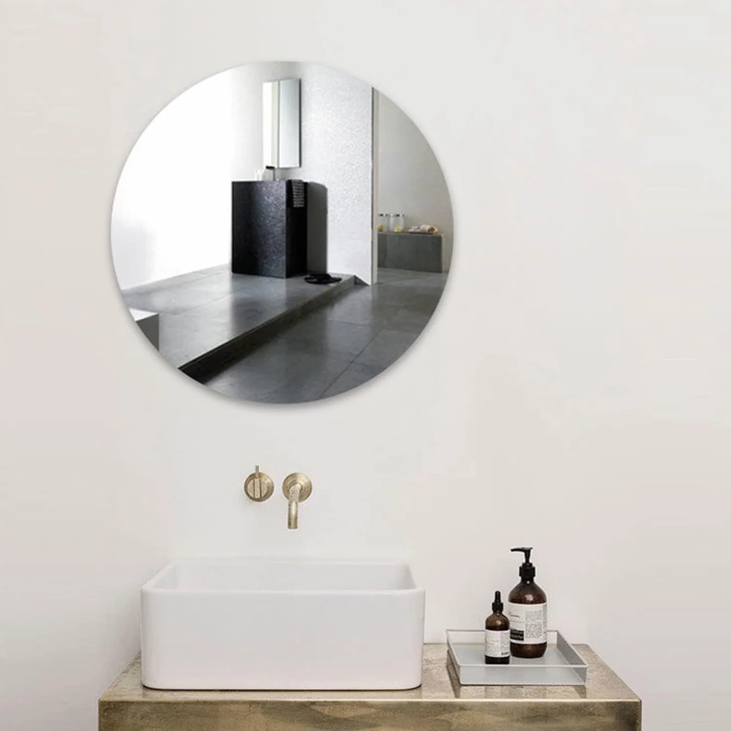 TSKDKIT Okrągłe lustro ścienne 40 cm samoprzylepne okrągłe szklane lustro HD duże lustro ścienne 40 cm lusterko do makijażu bez ramy dekoracyjne lustro ścienne do łazienki, sypialni, salonu, drzwi itp