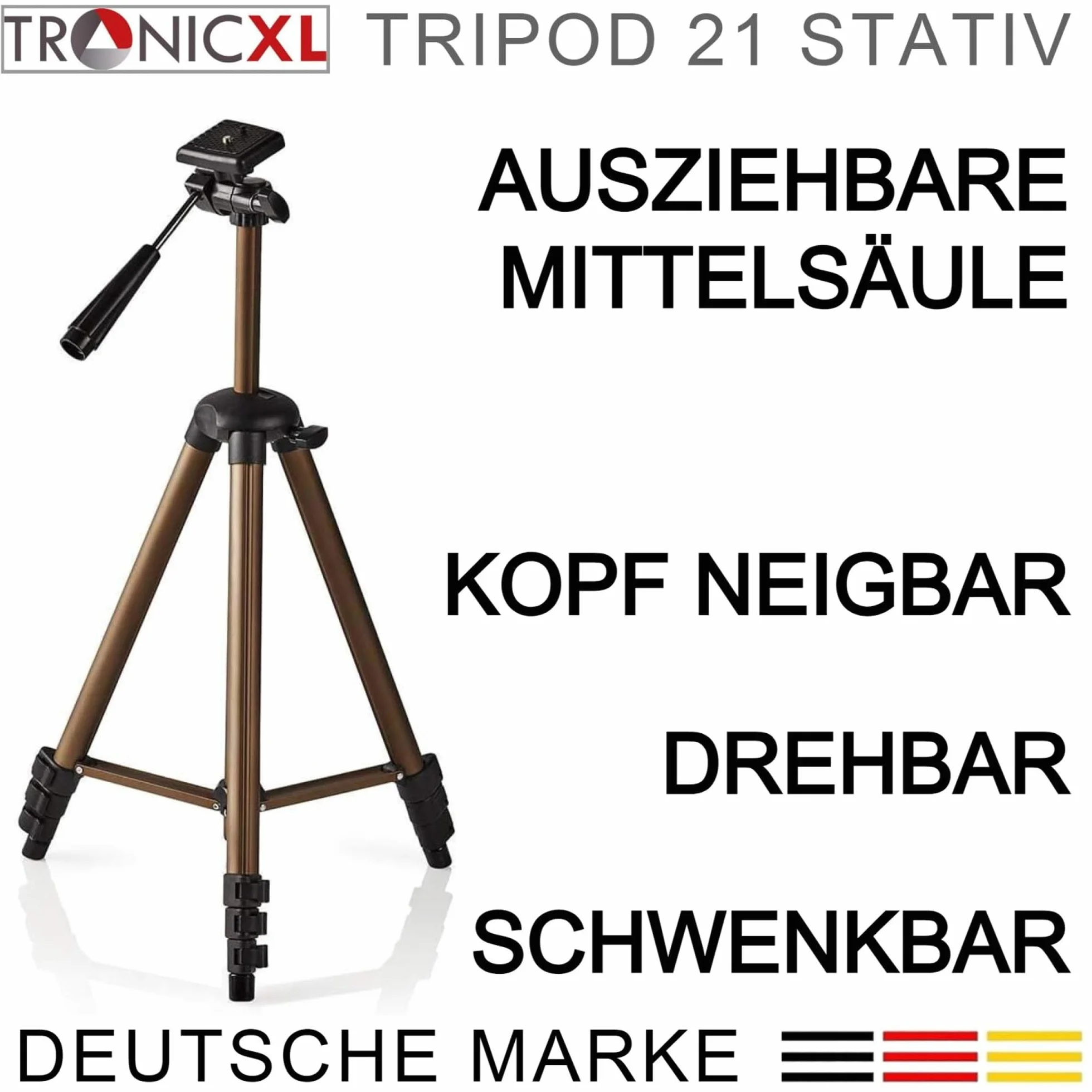 TronicXL Statyw budowlany 1,30 m do laserowego niwelatora, lasera krzyżowego, Einhell Bosch Dewalt Makita Flex Leica Stanley Meterk Tacklife Huepar Firecore Skil 1/4 cala 3/8 tripod