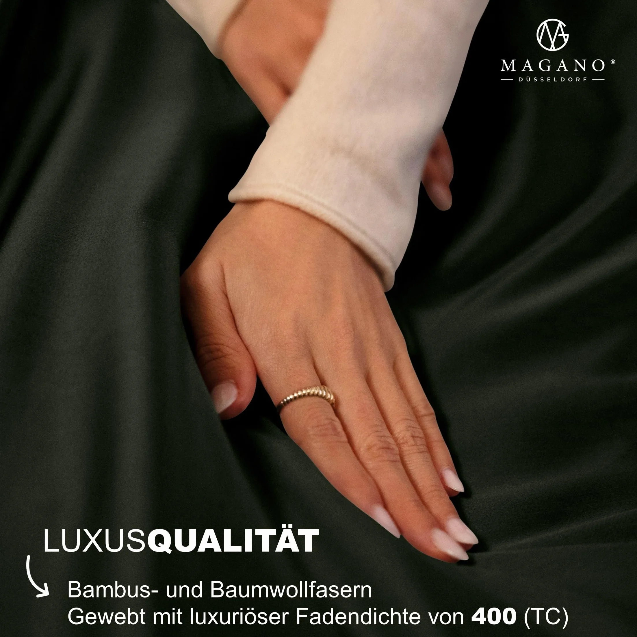 Magano® Luksusowa pościel 200 x 220 cm, kolor zielony, bambus i bawełniana satyna, jakość premium 400 TC, hipoalergiczna i regulująca klimat, poszewka na kołdrę 200 x 220 cm + 2 x poszewka na poduszkę