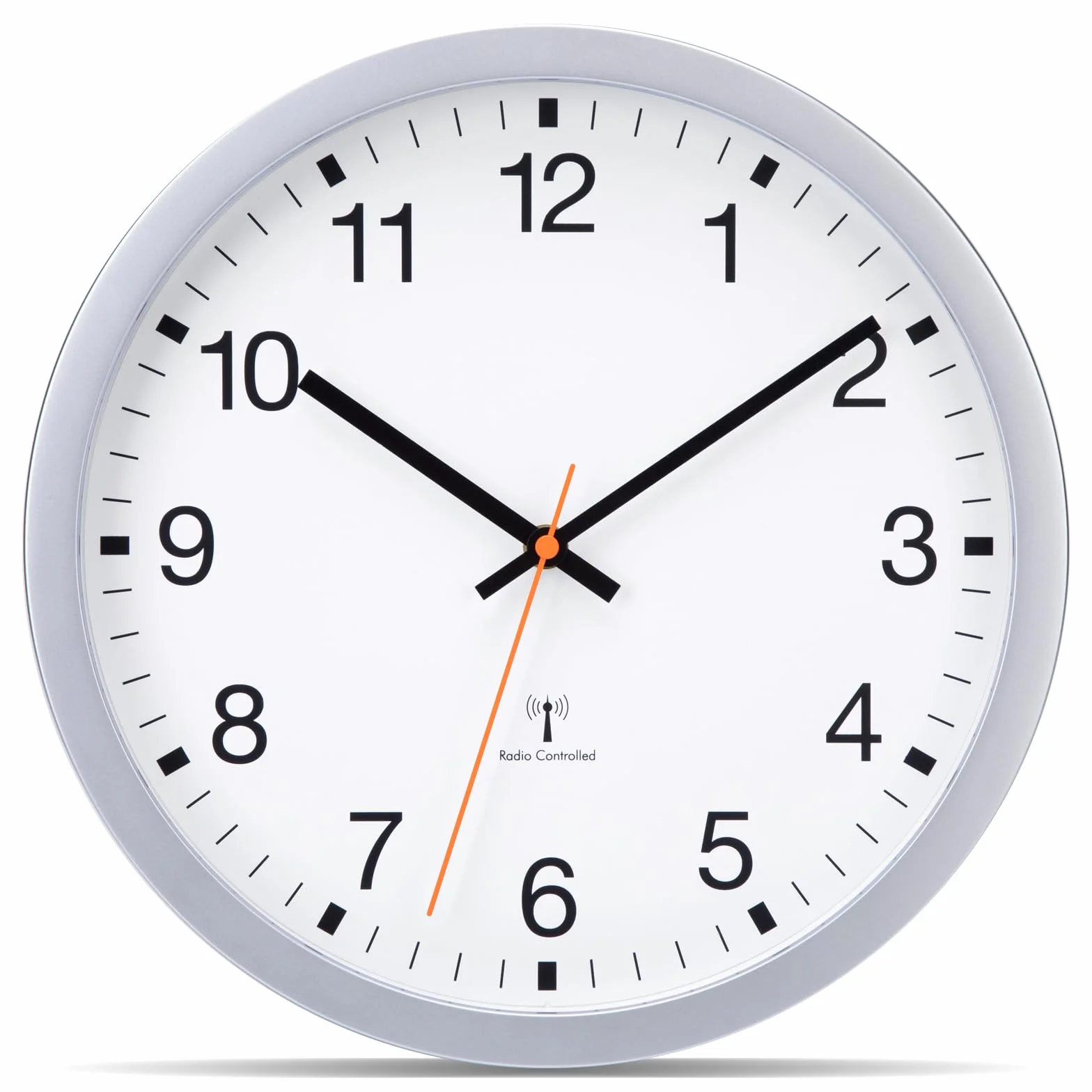 VIVILINEN Cichy sterowany radiowy zegar ścienny 30 cm nowoczesny design srebrny