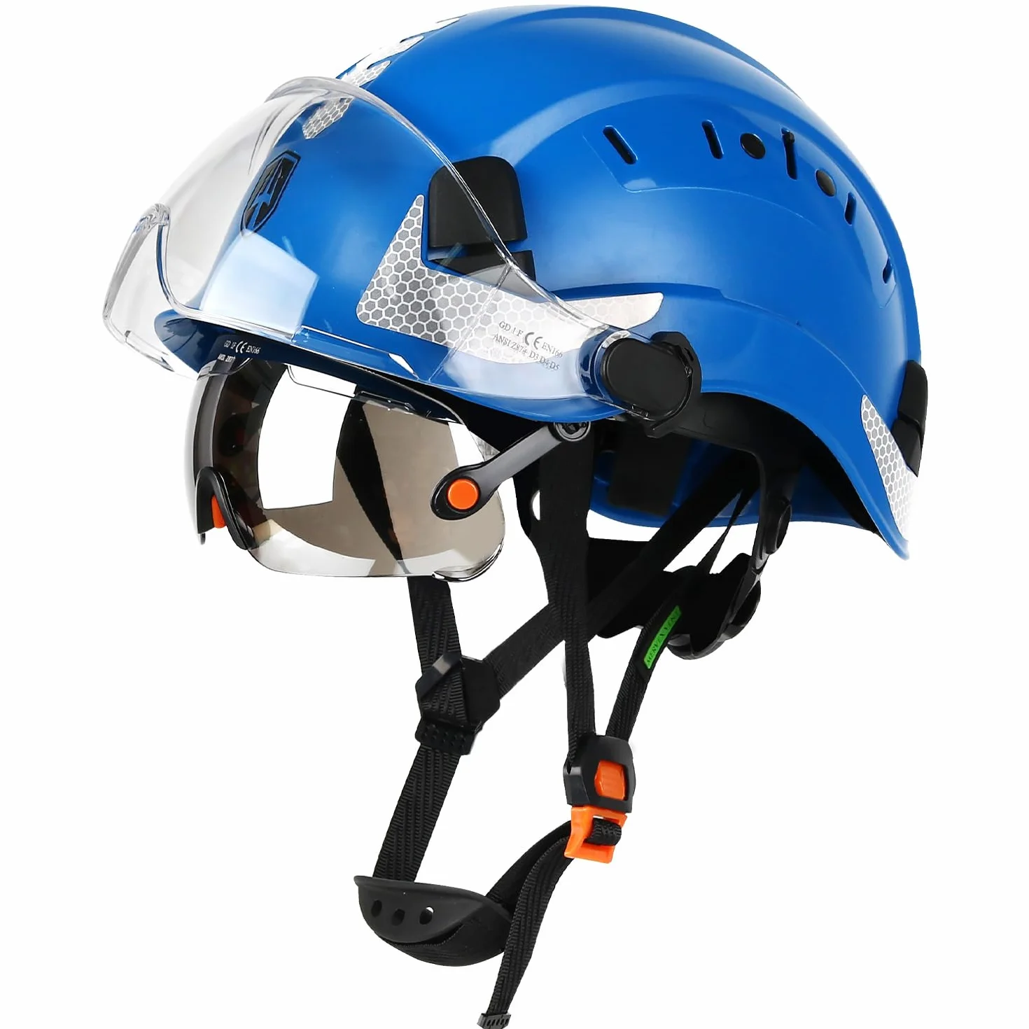 GREEN DEVIL EN397 & EN166 kask ochronny z certyfikatem przemysłowym z przyciemnianym + przezroczystym wizjerem | kask ochronny z podwójnym wizjerem do budownictwa, rzemiosła i przemysłu | wentylowany