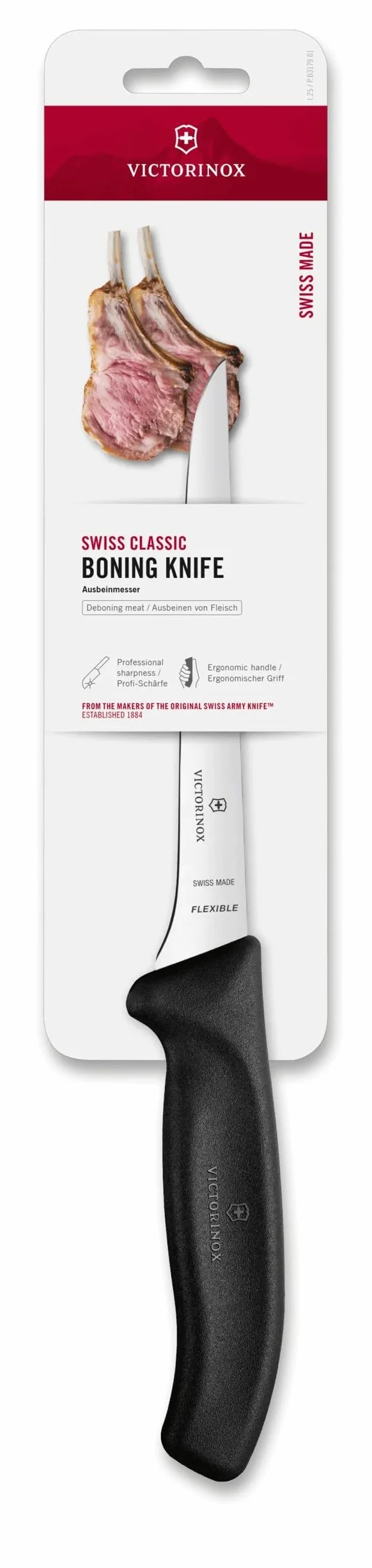 Victorinox Swiss Classic Ausbeinmesser, Geschweifte, Flexible Klinge aus rostfreiem Stahl, schwarzer Griff, 20 x 1 x 3.3 cm