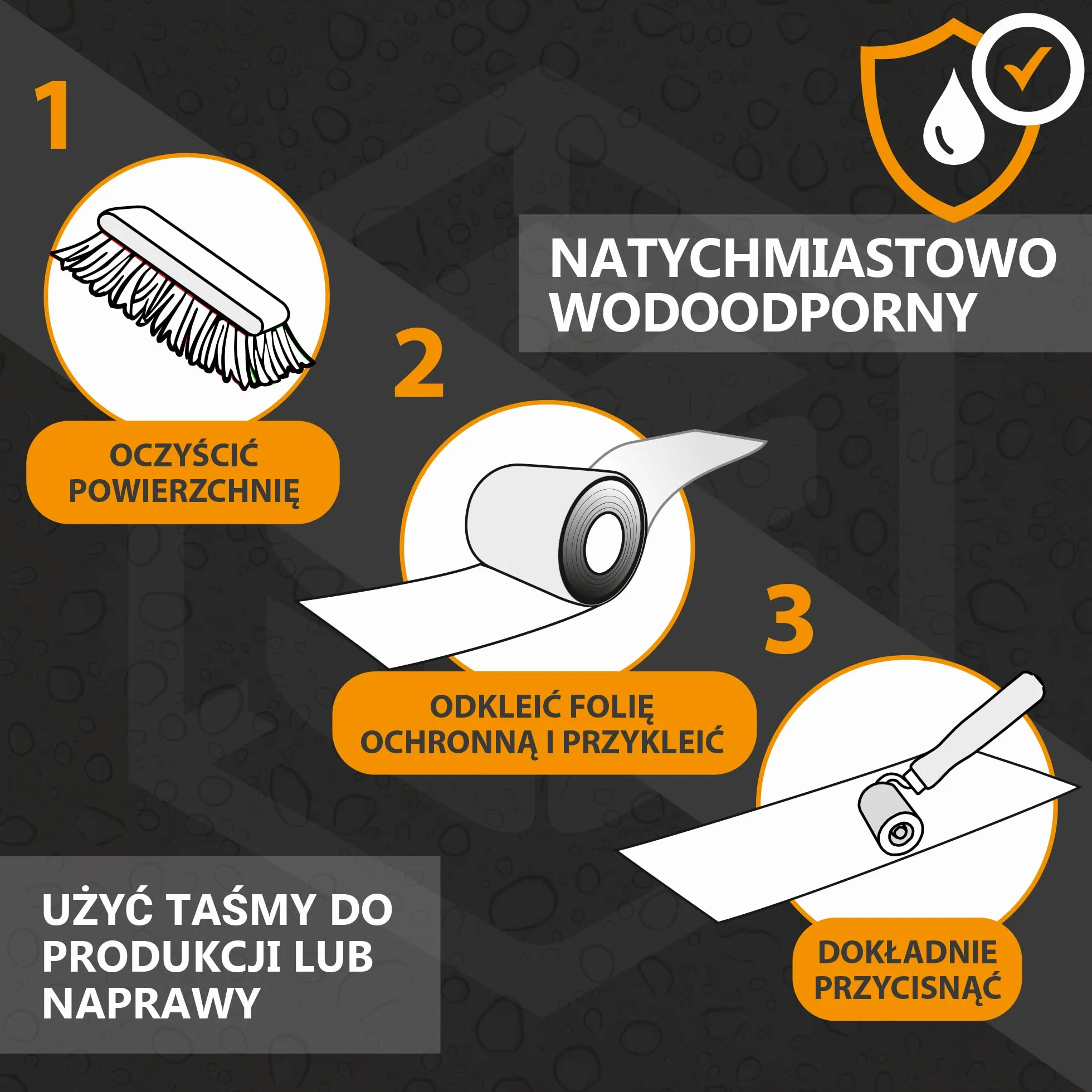 Taśma naprawcza do dachów | Technologia MicroSealant | skuteczna, trwała i uniwersalnie stosowalna | Taśma klejąca z samoprzylepną warstwą (Czarny, 5cm szerokości / 2,5m długości)
