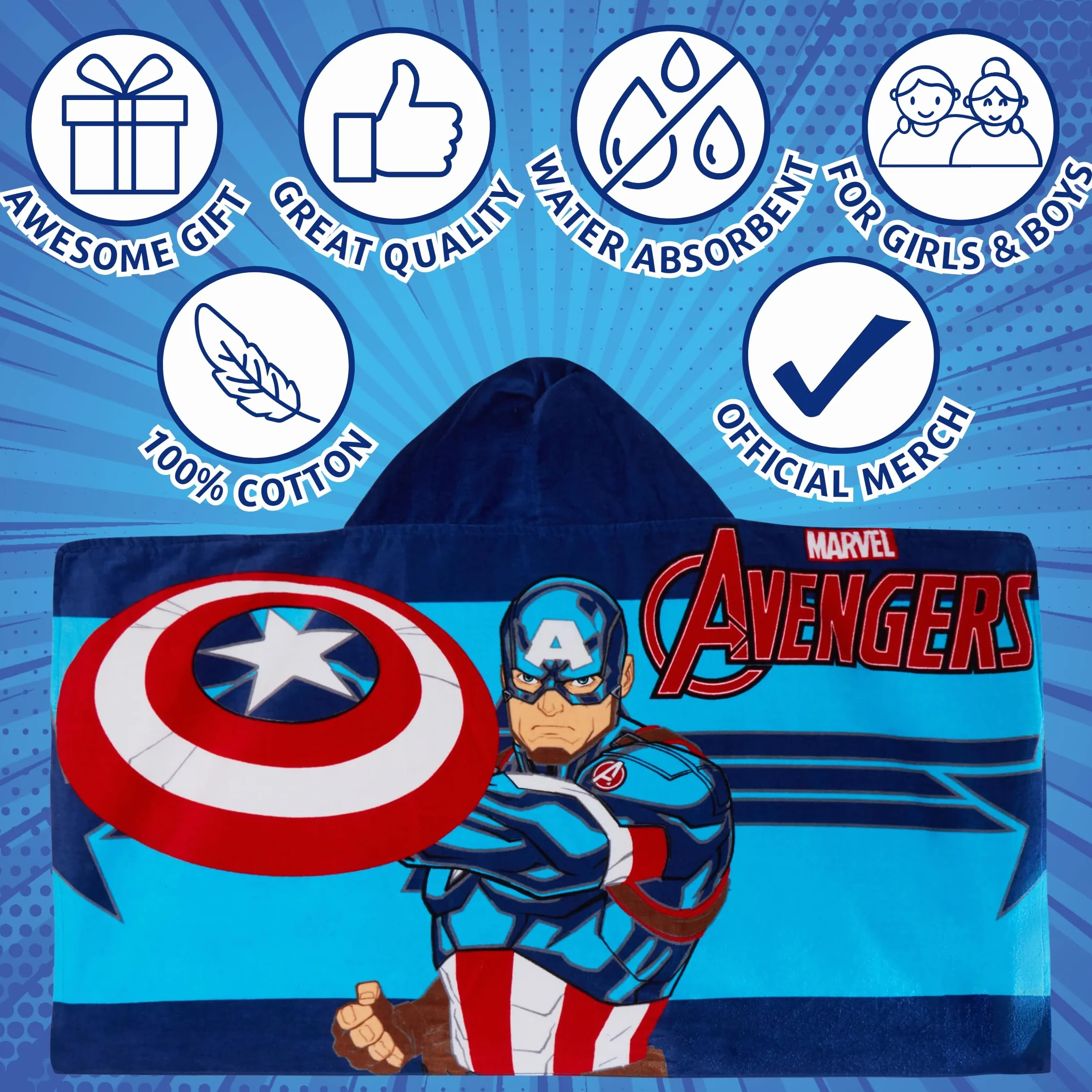 Ręcznik z kapturem Kapitan Ameryka 100% bawełna Marvel Avengers Ponczo Dla Dzieci Ręcznik kąpielowy na plażę Ręcznik kąpielowy na basen Okrycie ciepłe Ręcznik kąpielowy na pływanie Chłopięcy płaszcz