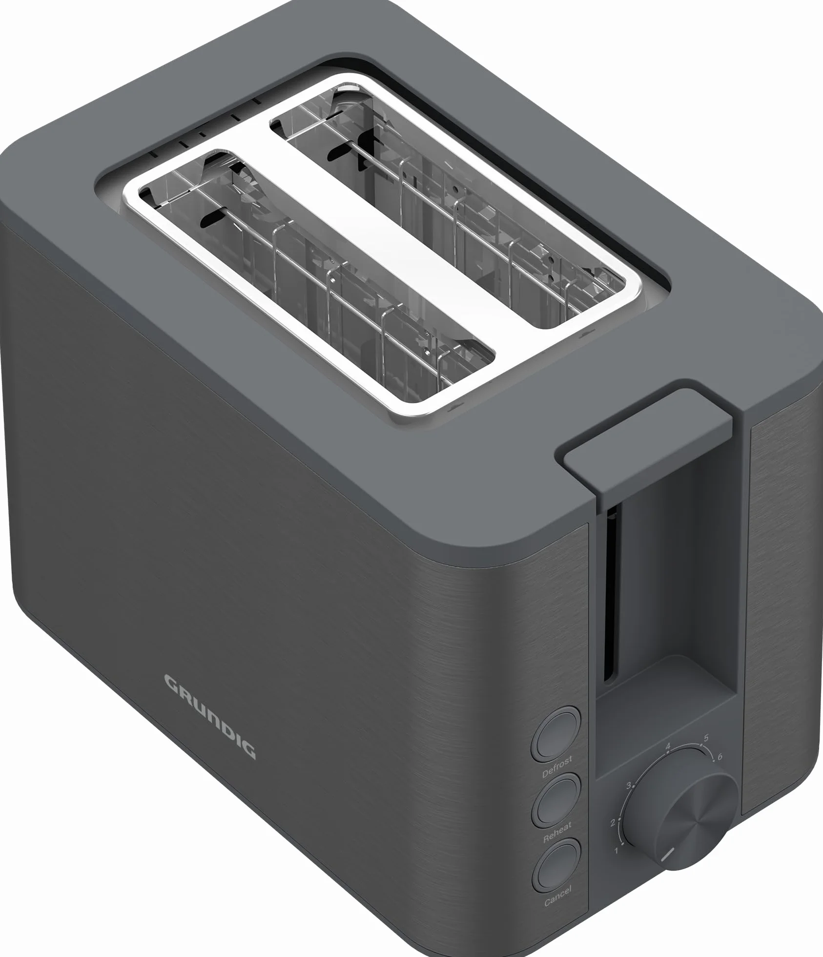 Grundig TA 7340 toster, moc 950 W, automatyczna funkcja pop-up i centrowanie chleba, zmienny stopień opiekania, wyjmowana szuflada na okruchy, 2 przegródki do pieczenia, zwijanie kabla, Dark Inox