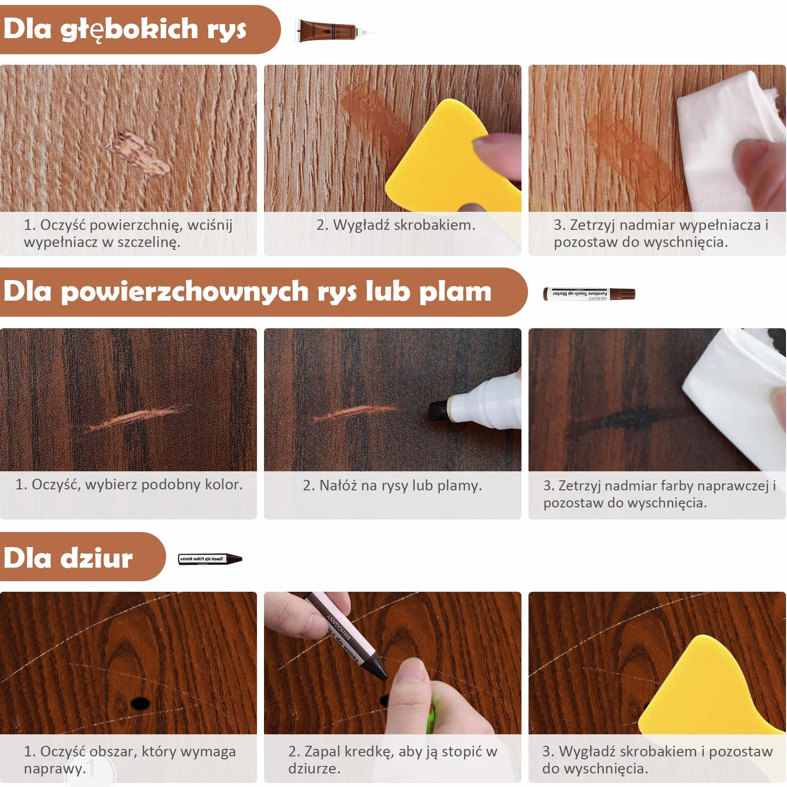 Zestaw do naprawy laminatu SEISS, szpachelka drewniana, 43 sztuki zestawu do naprawy kitu drewnianego, marker i kredki woskowane z ostrzałką, marker do drewna, zestaw do naprawy parkietu przeznaczony