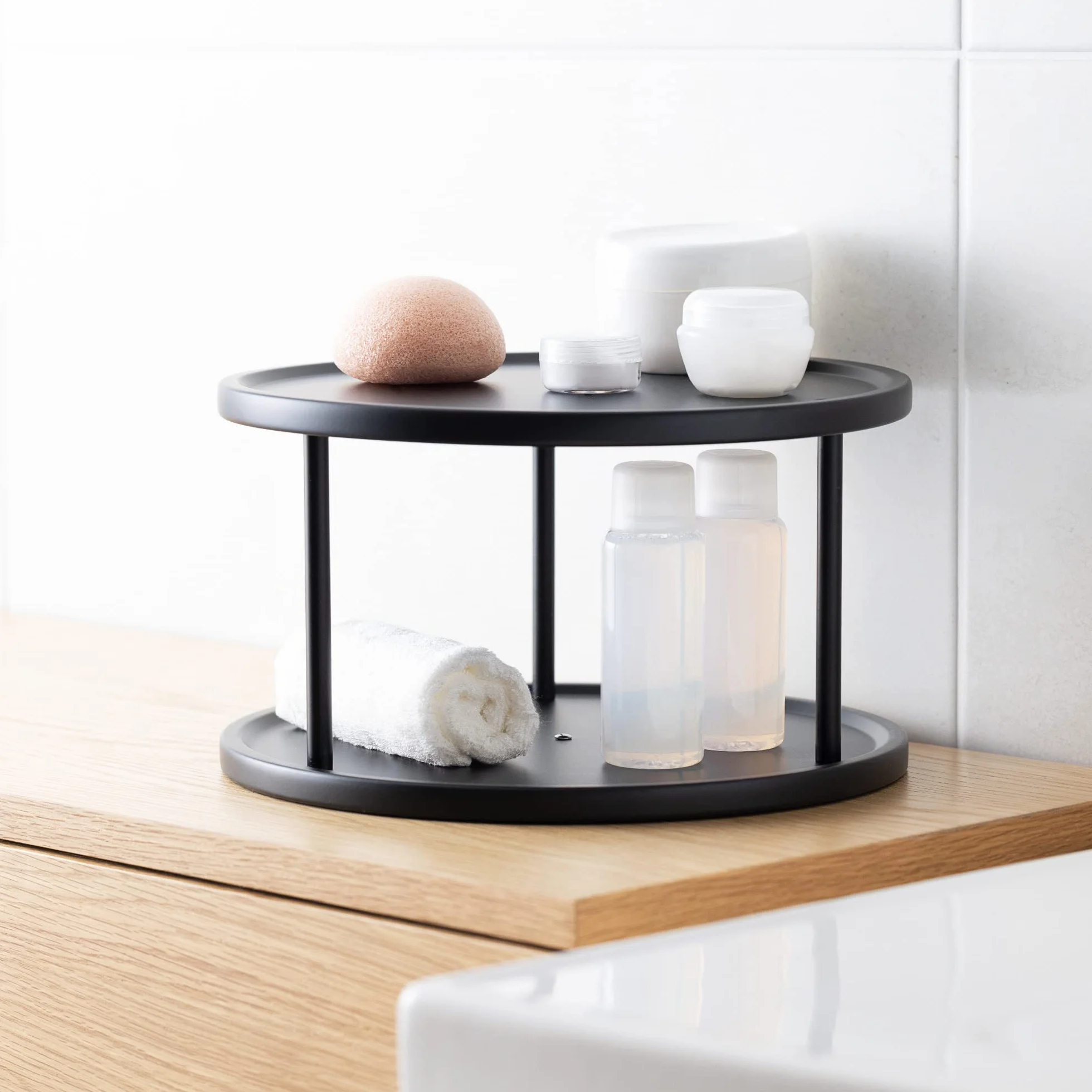Navaris 2-stopniowa obrotowa taca - talerze obrotowe 360° - nowoczesny organizer kuchenny - 2 półki na przyprawy - 2 sztuki Lazy Susan - Ø26,5 cm czarny