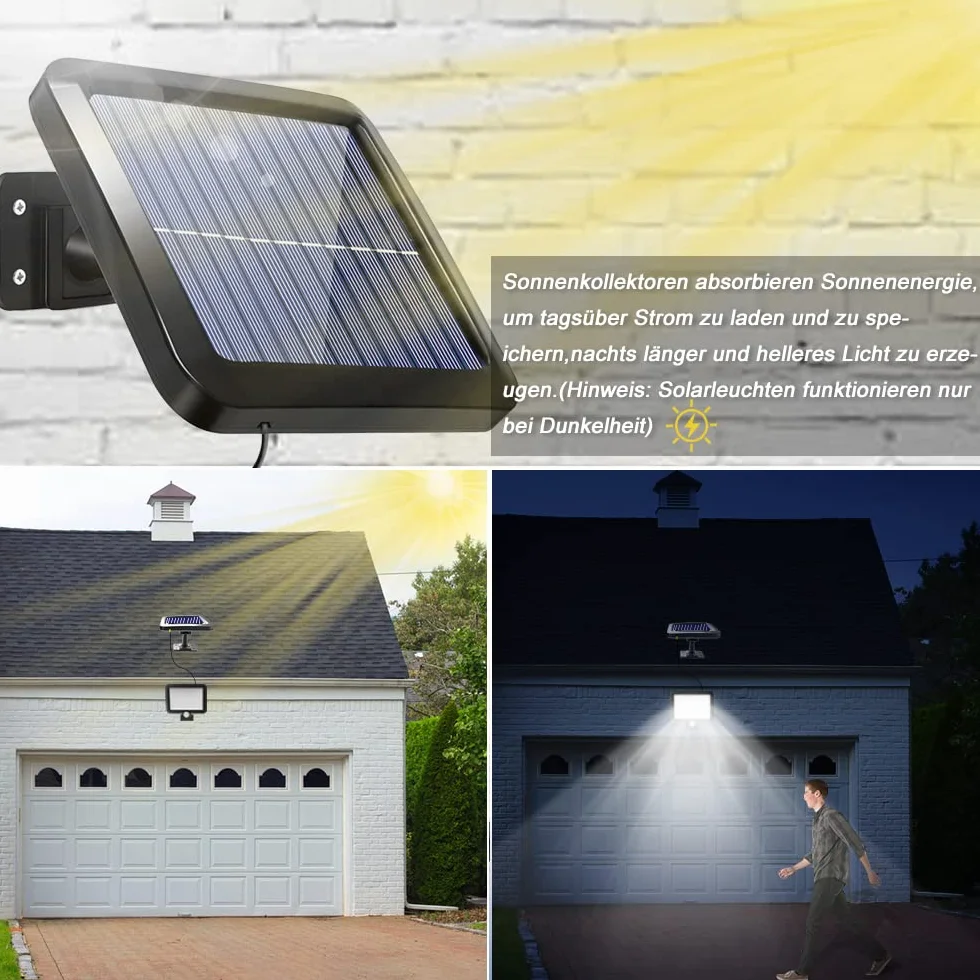 Lampy Solarne na Zewnątrz, 56 Diod LED, z Czujnikiem Ruchu, z Kablem, Wodoodporność IP65, Kąt Świecenia 120°, Klasa Energetyczna A+++, 5m
