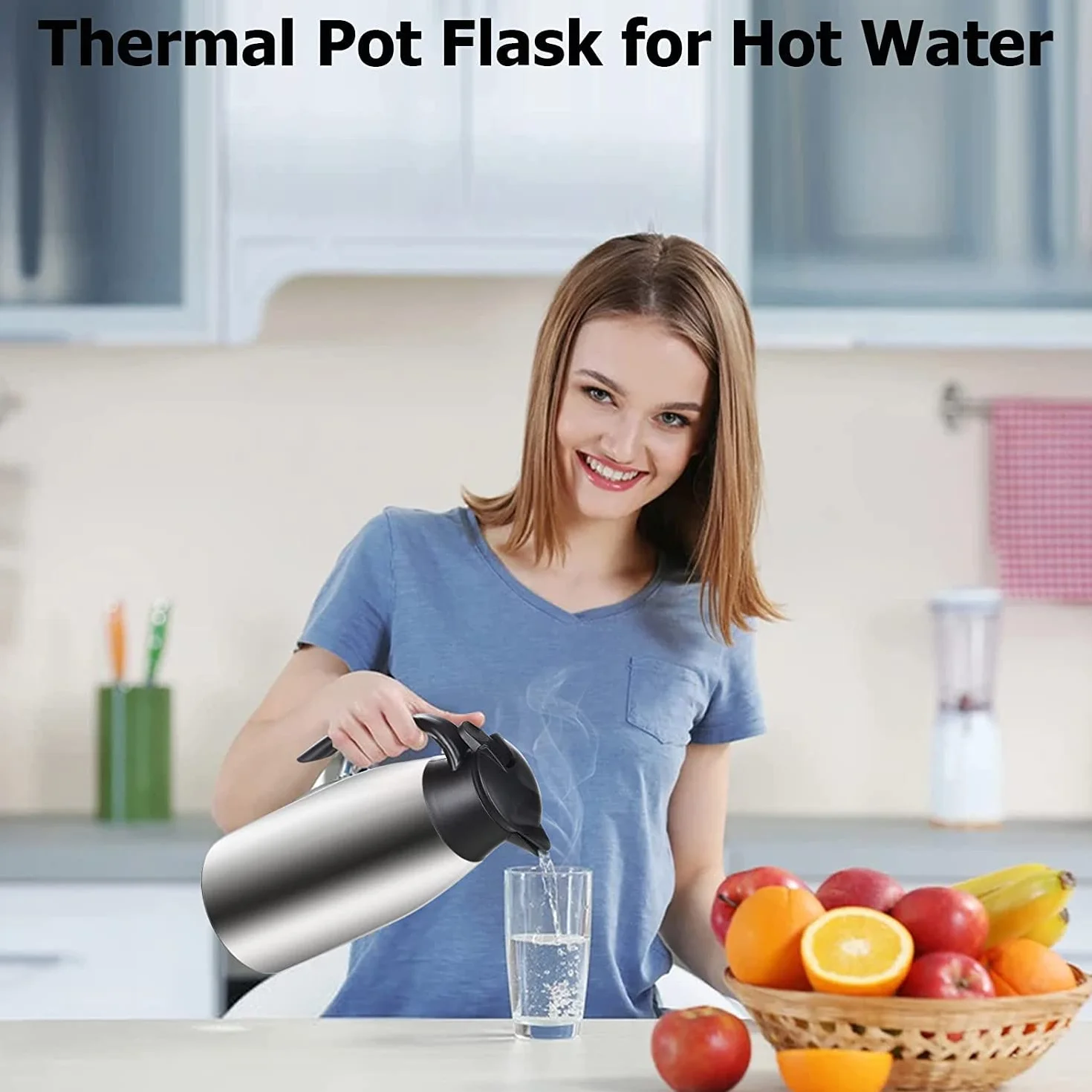 Termosy o pojemności 2 l, dzbanek termiczny ze stali nierdzewnej, zamknięcie Quick Tip, podwójnościenna próżniowa termos do herbaty i kawy, czarny