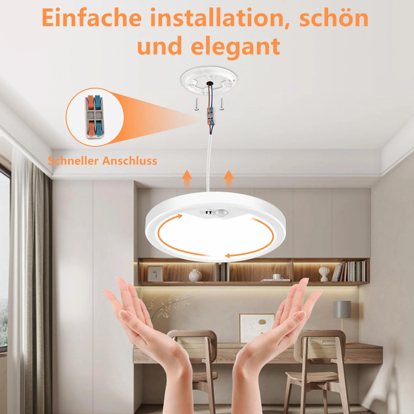 Oumida lampa sufitowa LED z czujnikiem ruchu, 18 W, lampa sufitowa z czujnikiem ruchu do wnętrz, okrągłe światło z czujnikiem ruchu do sypialni, korytarza, kuchni, łazienki, balkonu, piwnicy, garażu
