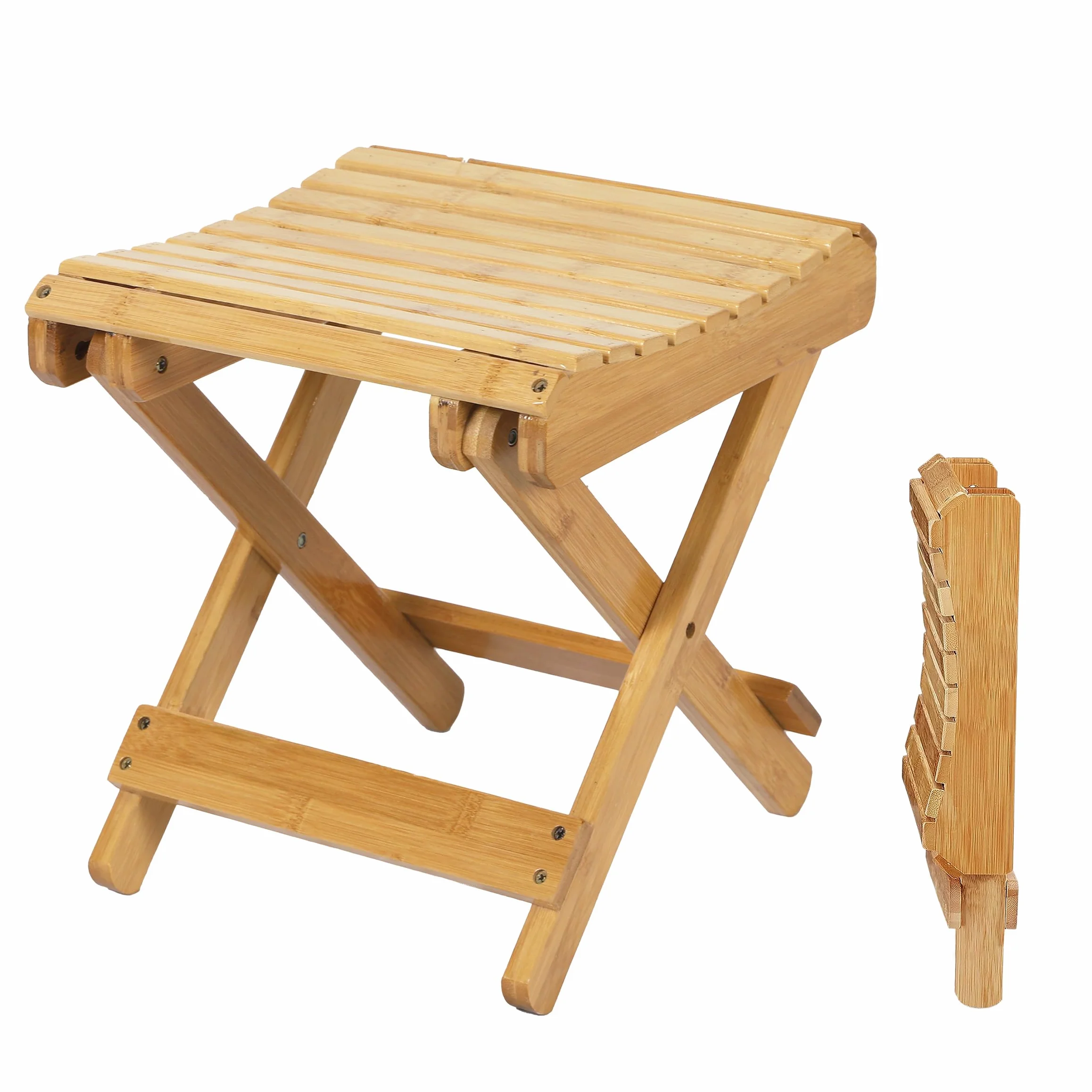 Spetebo Bambusowy składany taboret prostokątny w kolorze naturalnym - 28 x 28 cm - drewniany dekoracyjny taboret składany - uniwersalny składany stołek do kuchni, łazienki, korytarza