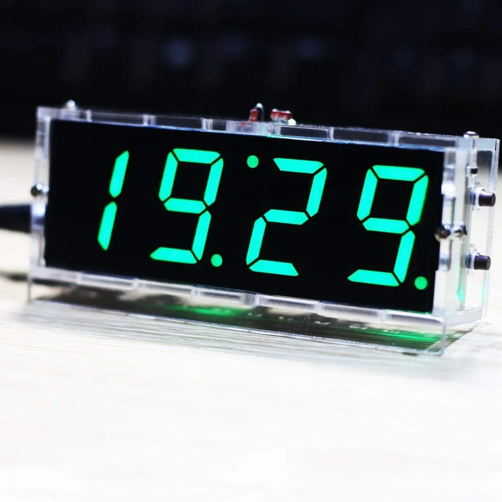 Elektroniczny Zegar Do Samodzielnego MontażU, 4-Cyfrowy Cyfrowy Zegar Led Do Samodzielnego MontażU Zestaw Elektroniki, Automatyczne WyśWietlanie Czasu/Temperatury (Zielone)