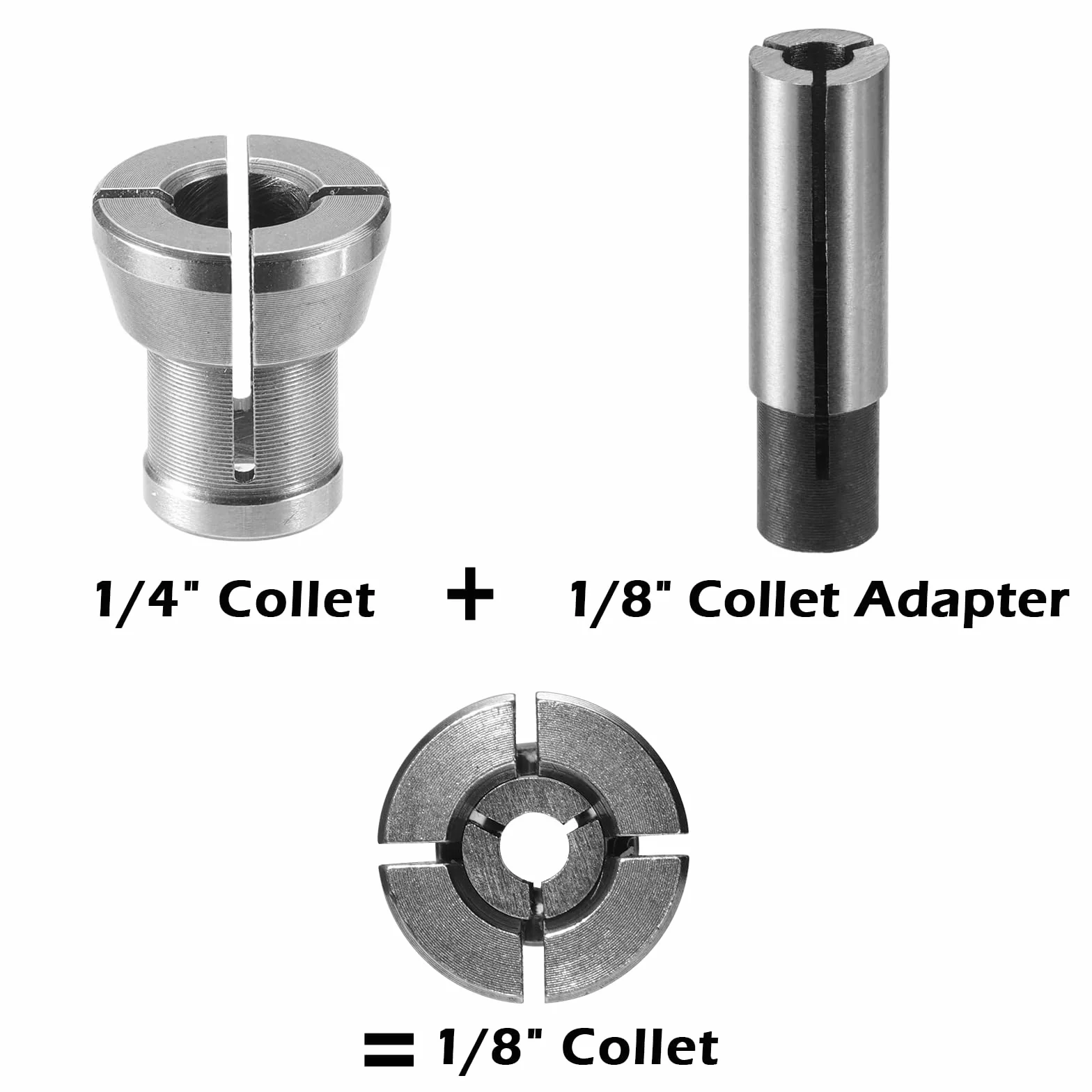 Genmitsu 4-częściowy zestaw adapterów do frezów, 1/4″ do 1/8″ CNC Frez do grawerowania, konwerter rozmiarów