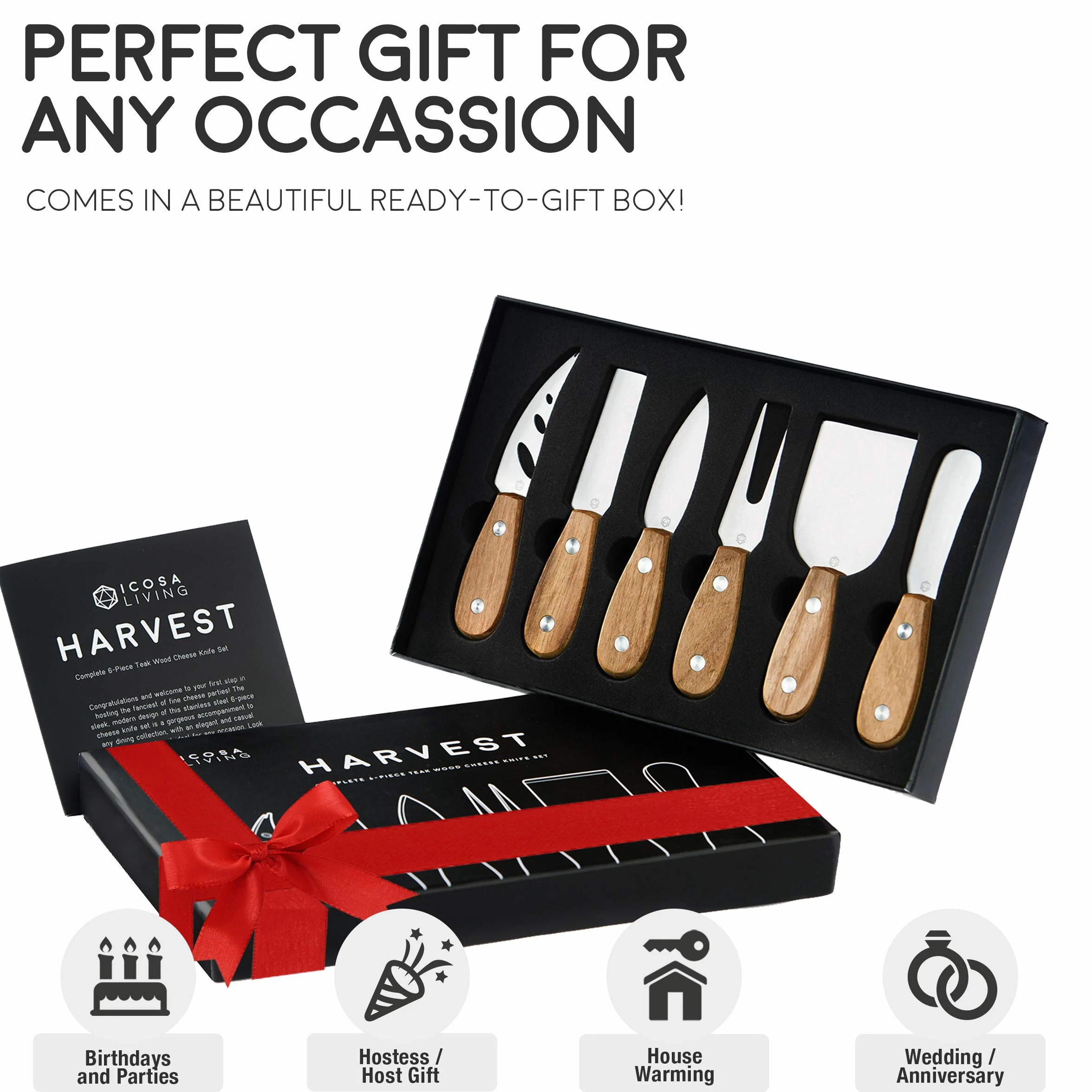Harvest Premium Käsemesser-Set 6-teilig Holz Edelstahl