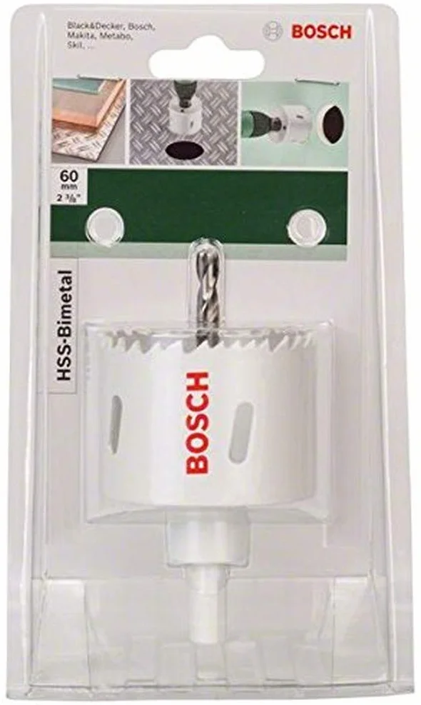 Bosch Accessories 1 x otwornica HSS bimetal (do aluminium, metali, metali kolorowych, tworzyw sztucznych, szkła akrylowego, drewna, płyt gipsowo-kartonowych, Ø 60 mm, akcesoria do wiertarki)