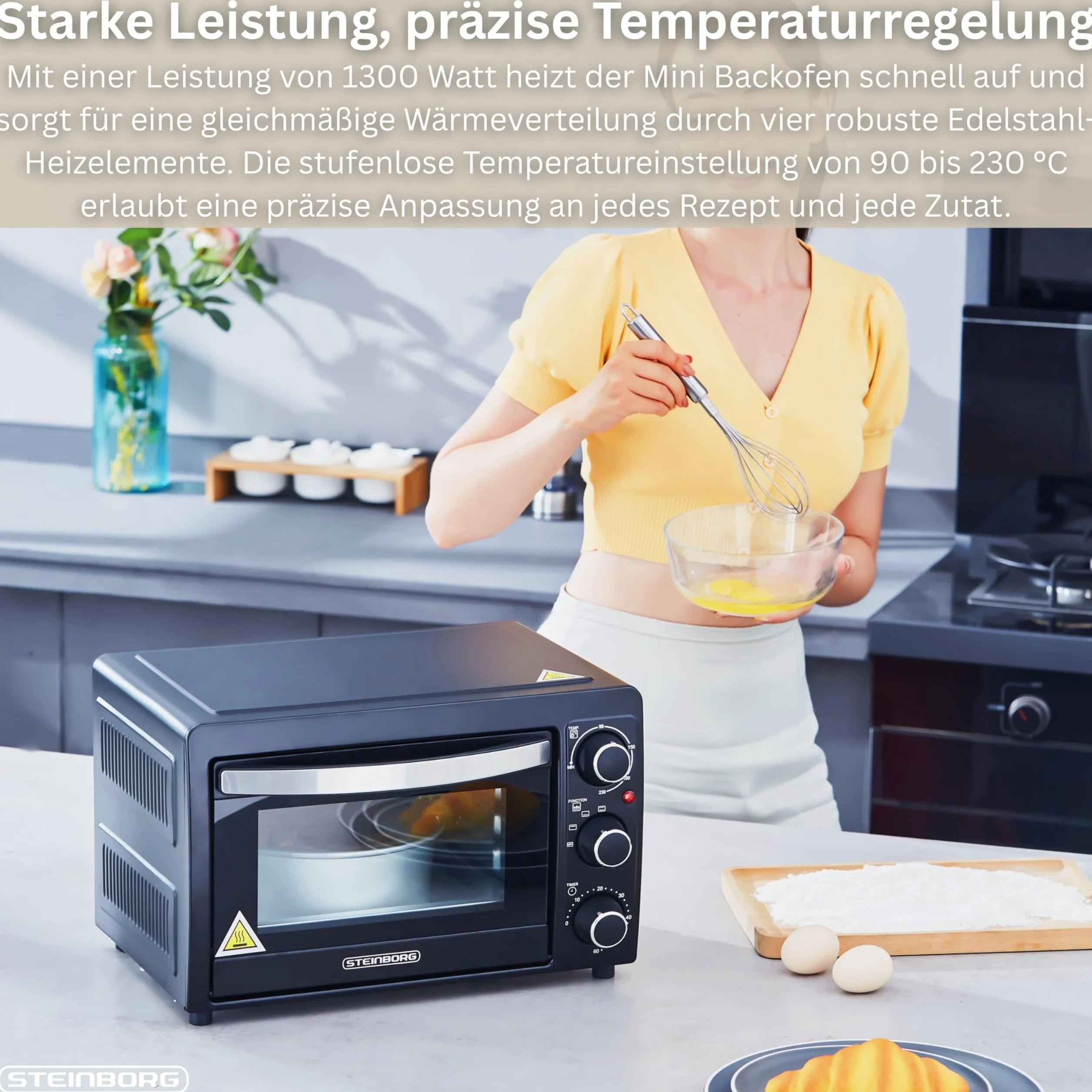 Mini piekarnik 15 l | piec do pizzy | mini piekarnik | minutnik 60 min | 100°-230°C | 1200 W | piekarnik | blacha na okruchy | mini piekarnik | piec kempingowy | mały piekarnik | energooszczędny