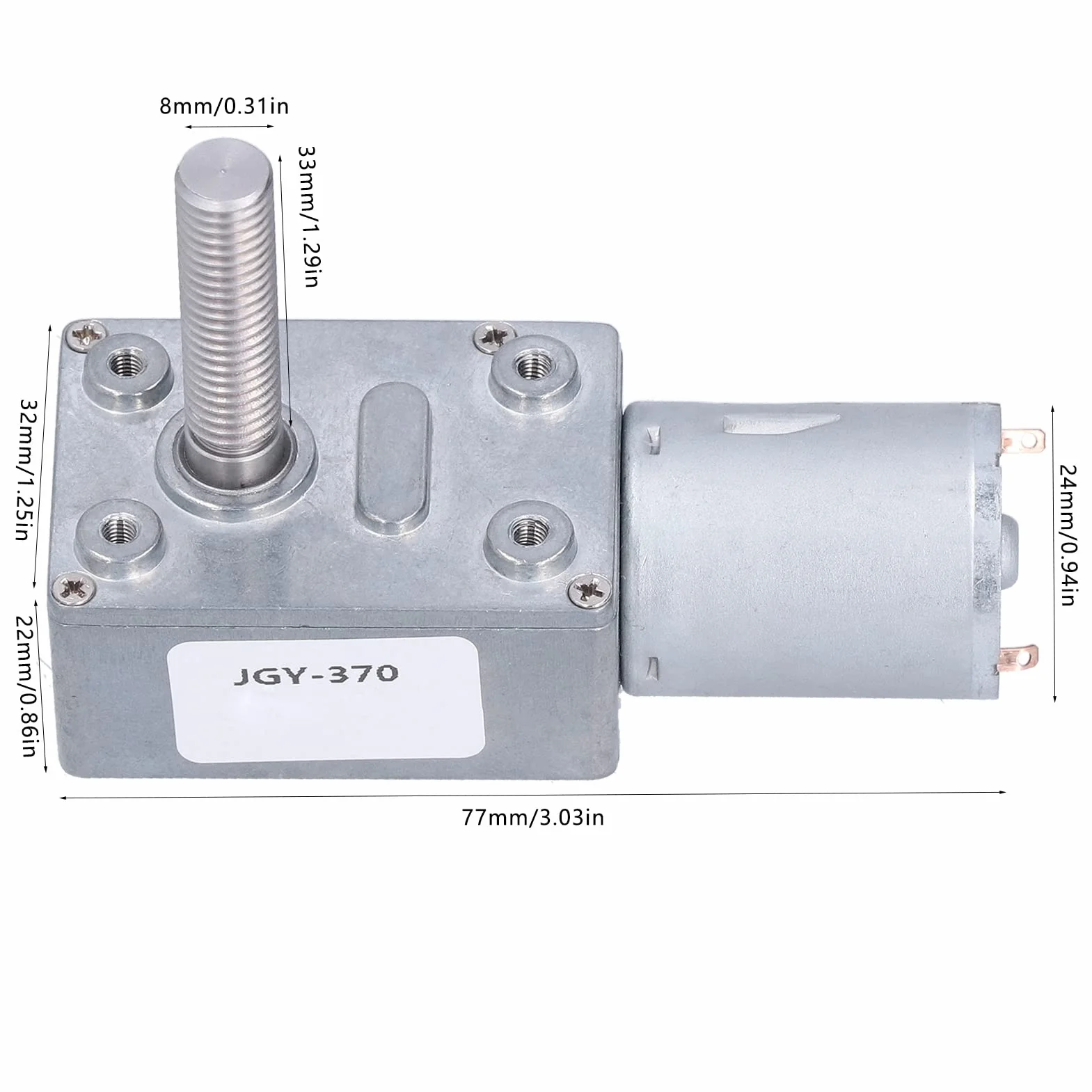 Jgy-370 Motoreduktor Ślimakowy Przemysłowy, DC 12V 66 obr./min, Wał Gwintowany M8, Samoblokujący, Regulowana Prędkość, 8x33mm
