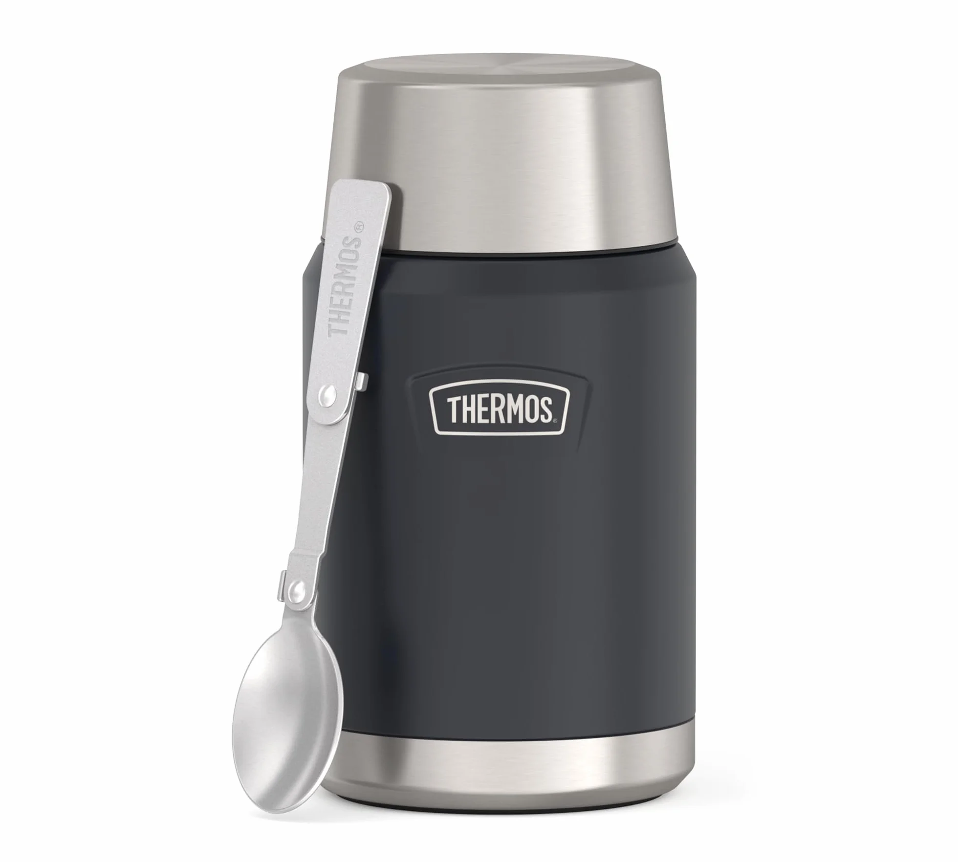 Thermos ICON Food Jar 0,71 l, ciemnoszary/grafitowy matowy, naczynie na jedzenie 710 ml, podwójne ścianki ze stali nierdzewnej 18/8, utrzymuje ciepło i zimno, ze składaną łyżką, antypoślizgowe dno,