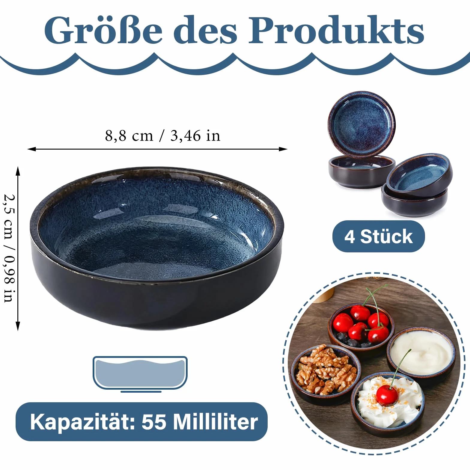 Miski do sosu ceramicznego, 8,8 cm x 2,5 cm, 4 szt. Ceramiczny talerz do sosu sojowego, mała miska na sosy, okrągłe miski na przekąski, do sushi, sosów, owoców, orzechów