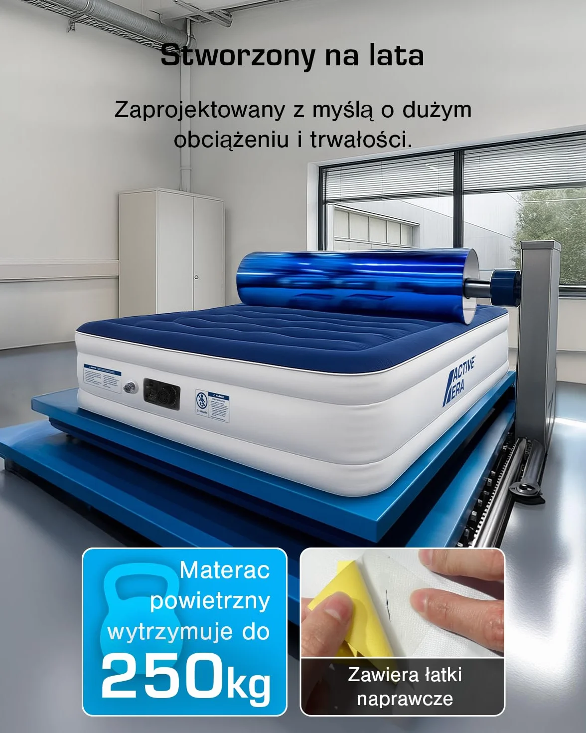 Active Era Dmuchany Materac Samopompujący Podwójny Dwuosobowy 200x150 cm, Duży Rozmiar, z Wbudowaną Pompą Powietrza i Poduszką Wytrzymały Wodoodporny Elektryczny do Domu Namiotu Spania Auta Kempingowy