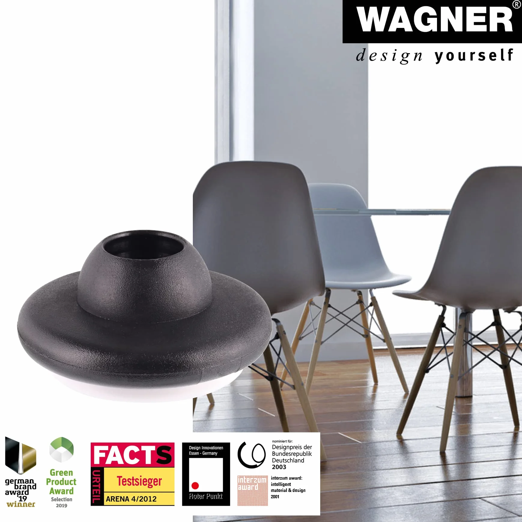 Wagner QuickClick® ślizgacze z tworzywa sztucznego – zestaw 4 nakładanych podstawek i 4 wymienne wkładki ślizgowe – tworzywo sztuczne Hyper – Ø 30 do krzeseł Vitra DSR DAR DKR – Made in DE – 16780100
