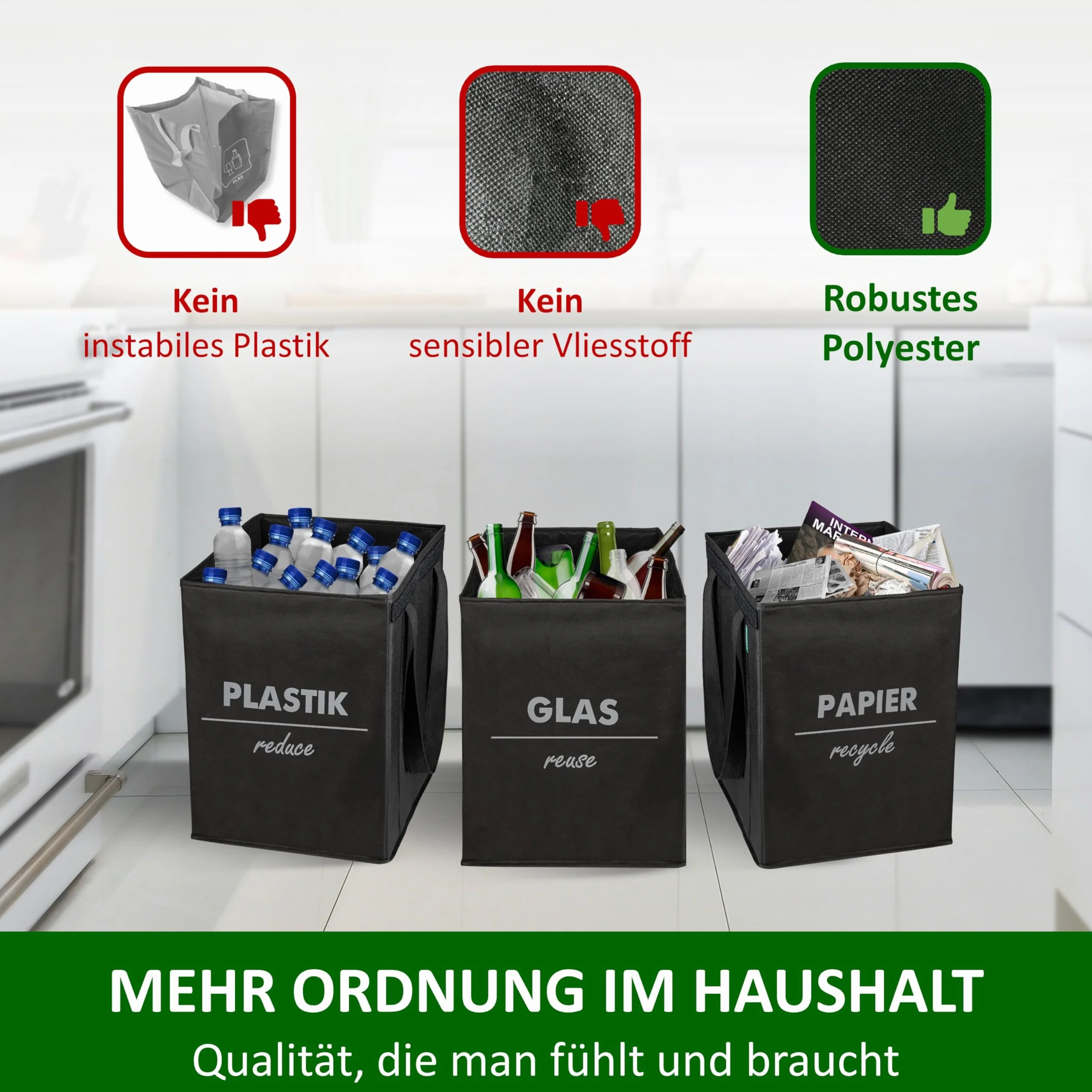 COTTARA System oddzielania odpadów, 3-krotny składany z 5-krotną stabilizacją, pojemnik do recyklingu wykonany z wytrzymałego materiału, idealny jako separator odpadów, do przechowywania papieru z