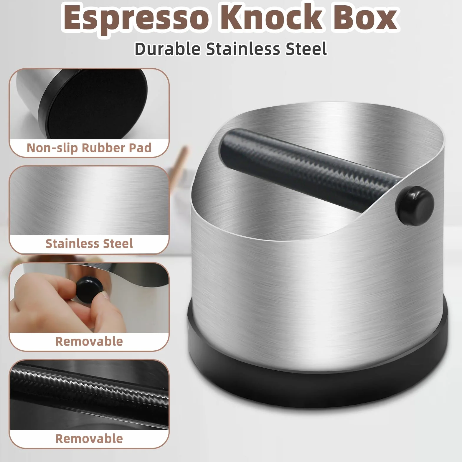 Pojemnik do wybijania fusów dla uchwytów sitowych, 700ML stal nierdzewna pojemnik do wybijania fusów kawy, Coffee Knock Box, pudełko do wybijania fusów kawy, akcesoria baristy do recyklingu fusów kawy