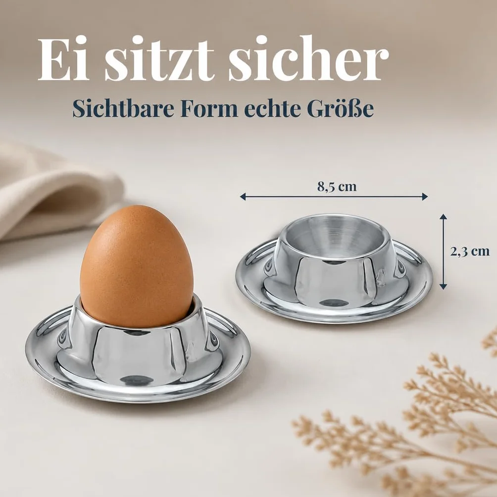MIJOMA 4 sztuki kieliszków do jajek ze stali nierdzewnej, matowe, nierdzewne i nadające się do mycia w zmywarce, eleganckie i ponadczasowe wzornictwo, trwałe i nietłukące, można układać w stos,