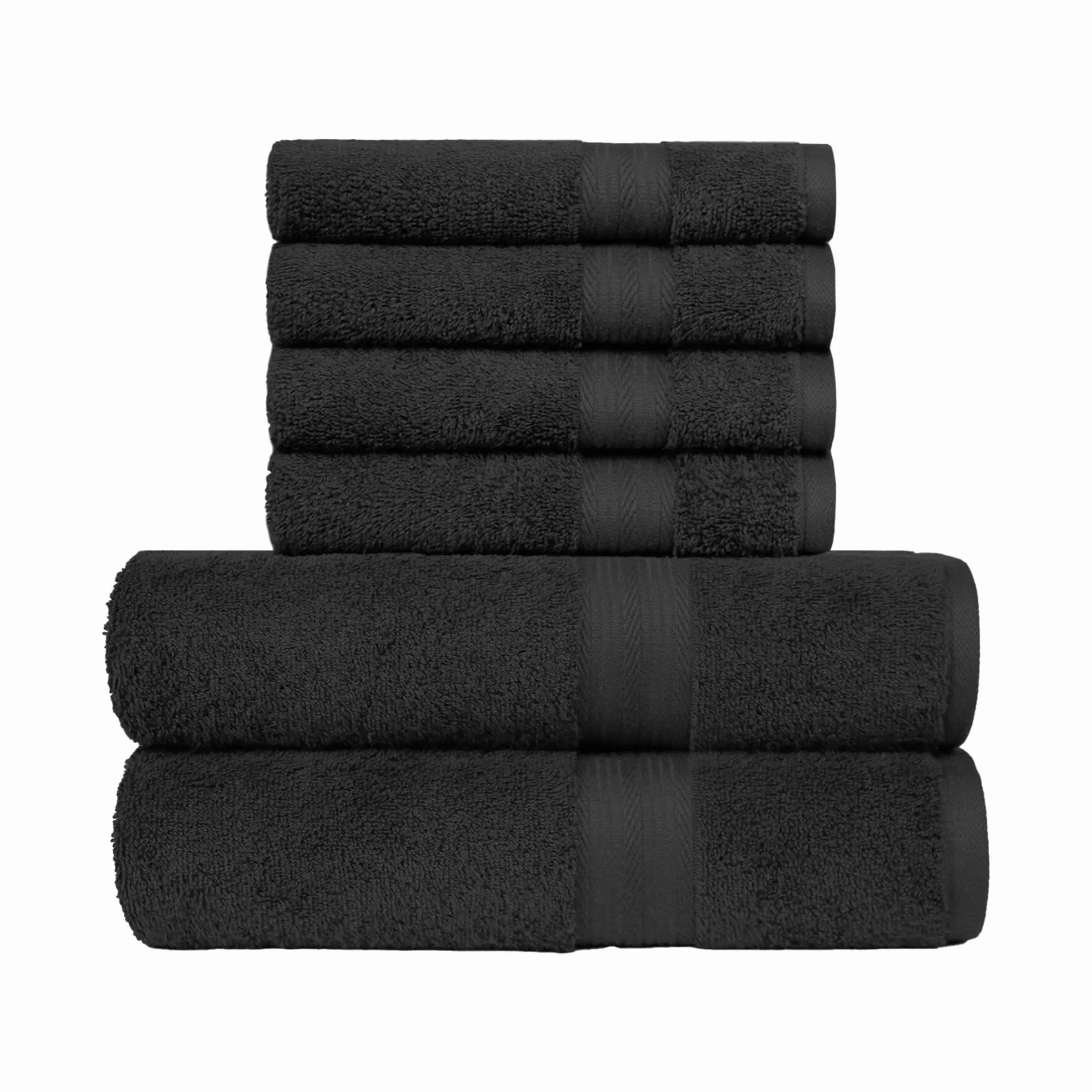Amazon Basics Ręcznik, odporny na blaknięcie, 6 sztuk, 2 ręczniki kąpielowe i 4 ręczniki do rąk, 100% bawełny, 500 g/m2, kolor czarny