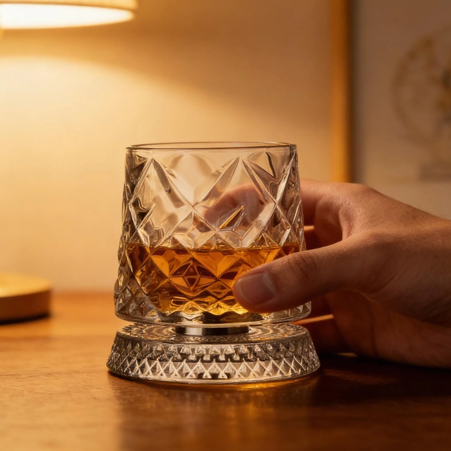 Obrotowe szklanki do whisky, z podstawką, staromodny, obrotowy kubek do picia, koktajl burbonowy, kubek do kawy, dla mężczyzn, dziadka, męża, syna, rodziny, przyjaciół, domu, baru