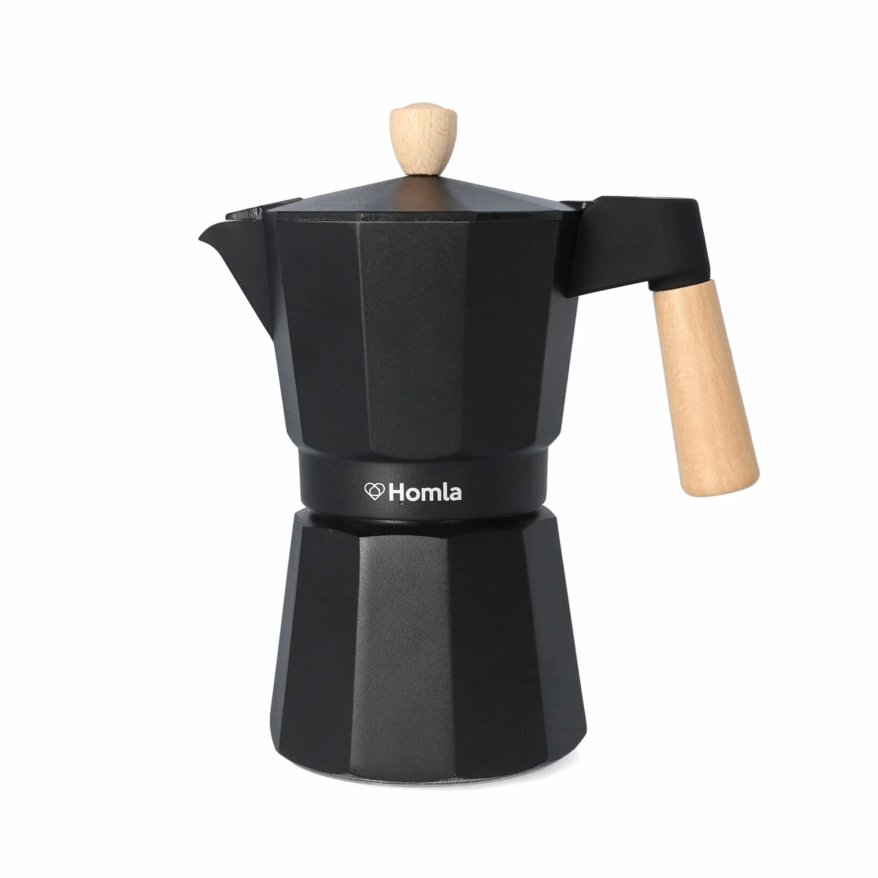 HOMLA Mia Mokka zaparzacz do espresso 6 filiżanek aluminium drewno bukowe czarne