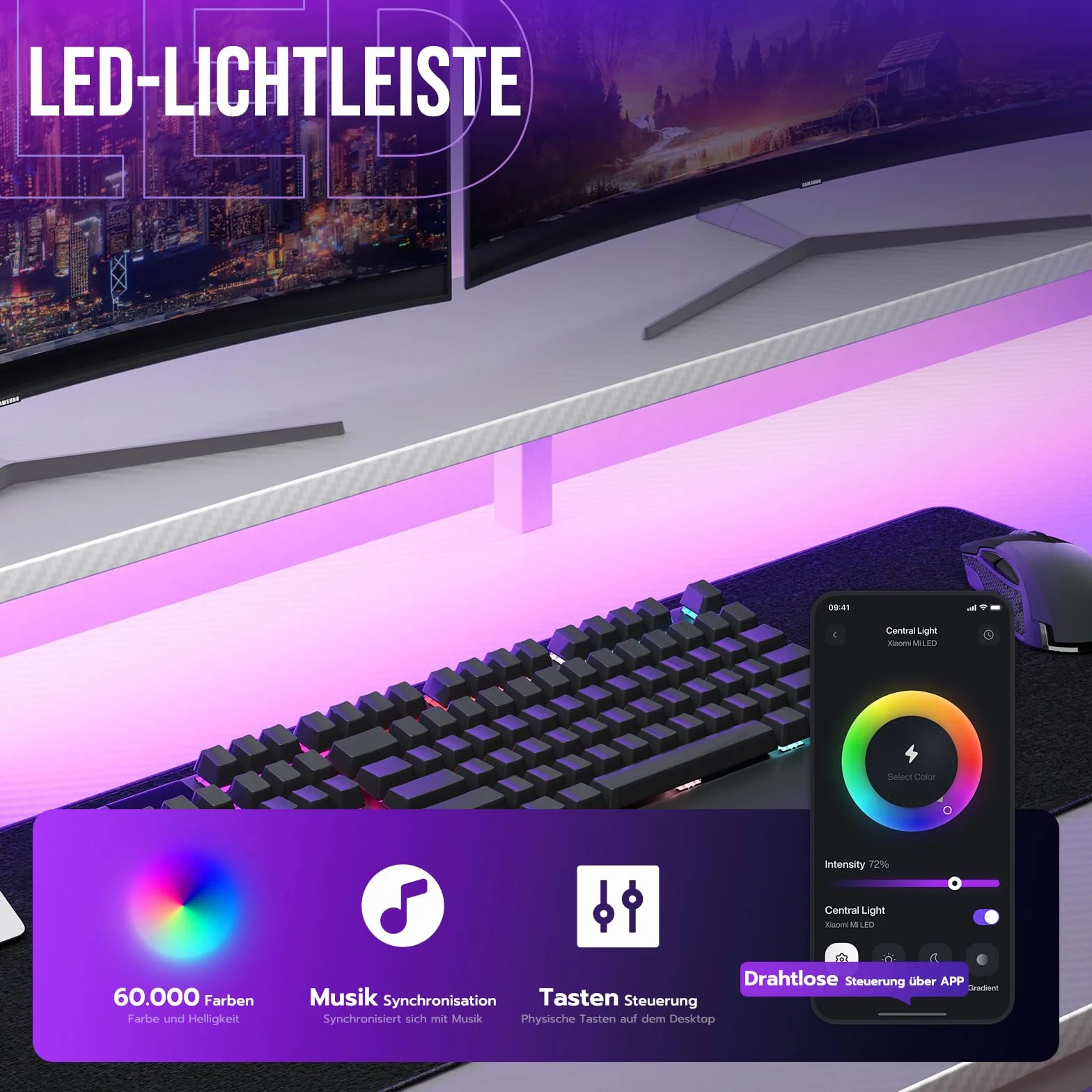 YOUDENOVA Stół gamingowy z oświetleniem LED i gniazdkiem, 150 x 50 cm, biurko gamingowe, biurko komputerowe z szufladami, włókno węglowe, biały