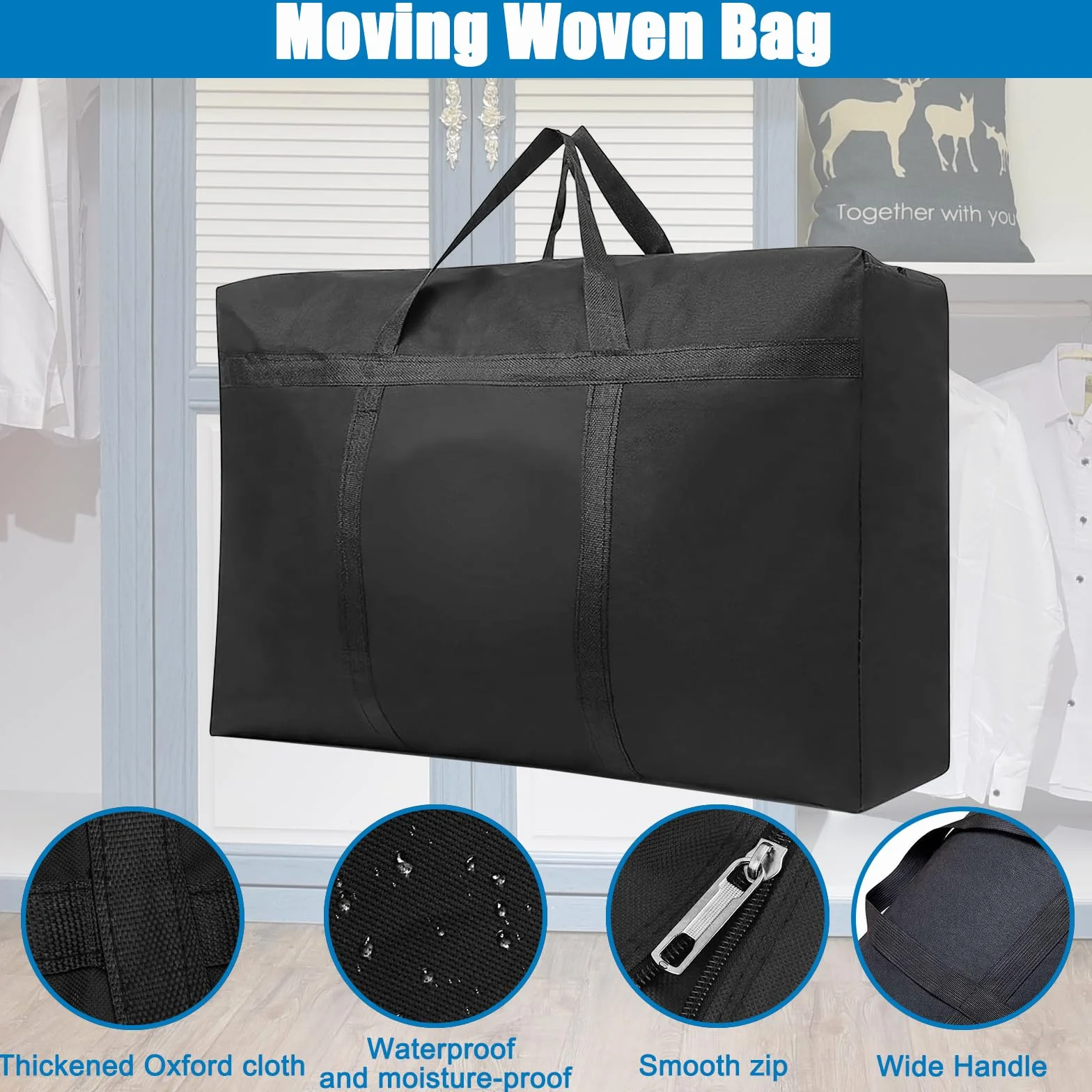 2 sztuki torby do przechowywania kołder 180L, IETWATE 1680D Oxford Heavy Big Bag, wodoodporne trwałe pudła do przeprowadzki duże ze wzmocnionym uchwytem, 100 x 55 x 26 cm duża torba na zamek