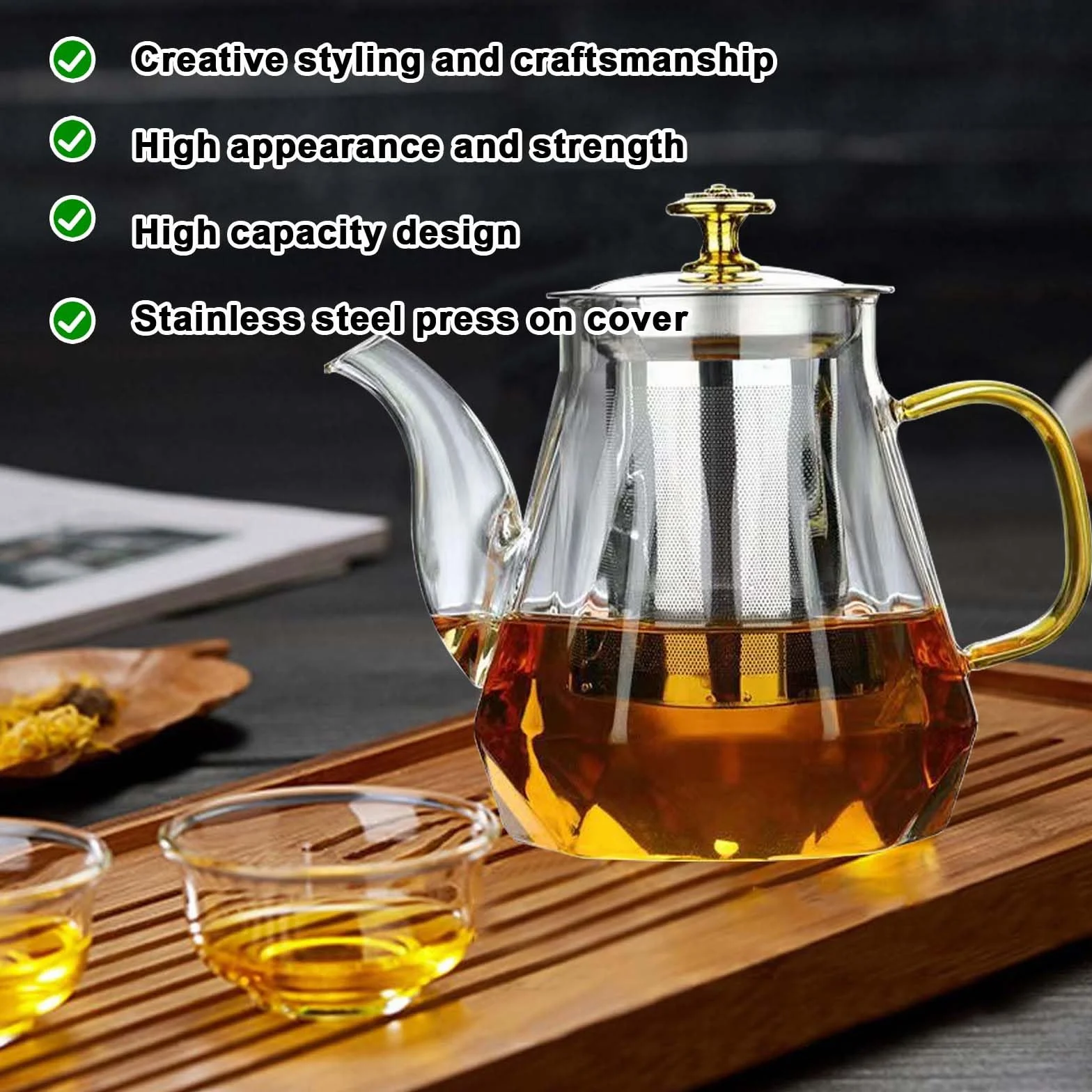 Dzbanek do herbaty z sitkiem, 1000 ml, szklany dzbanek z odpornego na wysokie temperatury szkła borokrzemowego, przezroczysty zaparzacz do herbaty, herbaty kwiatowej, herbaty ziołowej i torebek