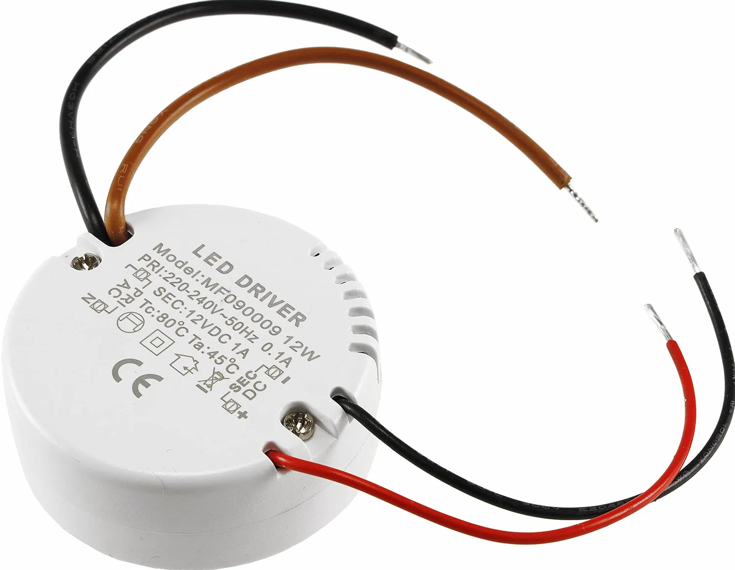 Transformator LED 230 V ~ na 12 V = 12 W okrągły transformator zasilacz do oświetlenia LED - Ø x wys. 55 x 23 mm pasuje do puszek podtynkowych