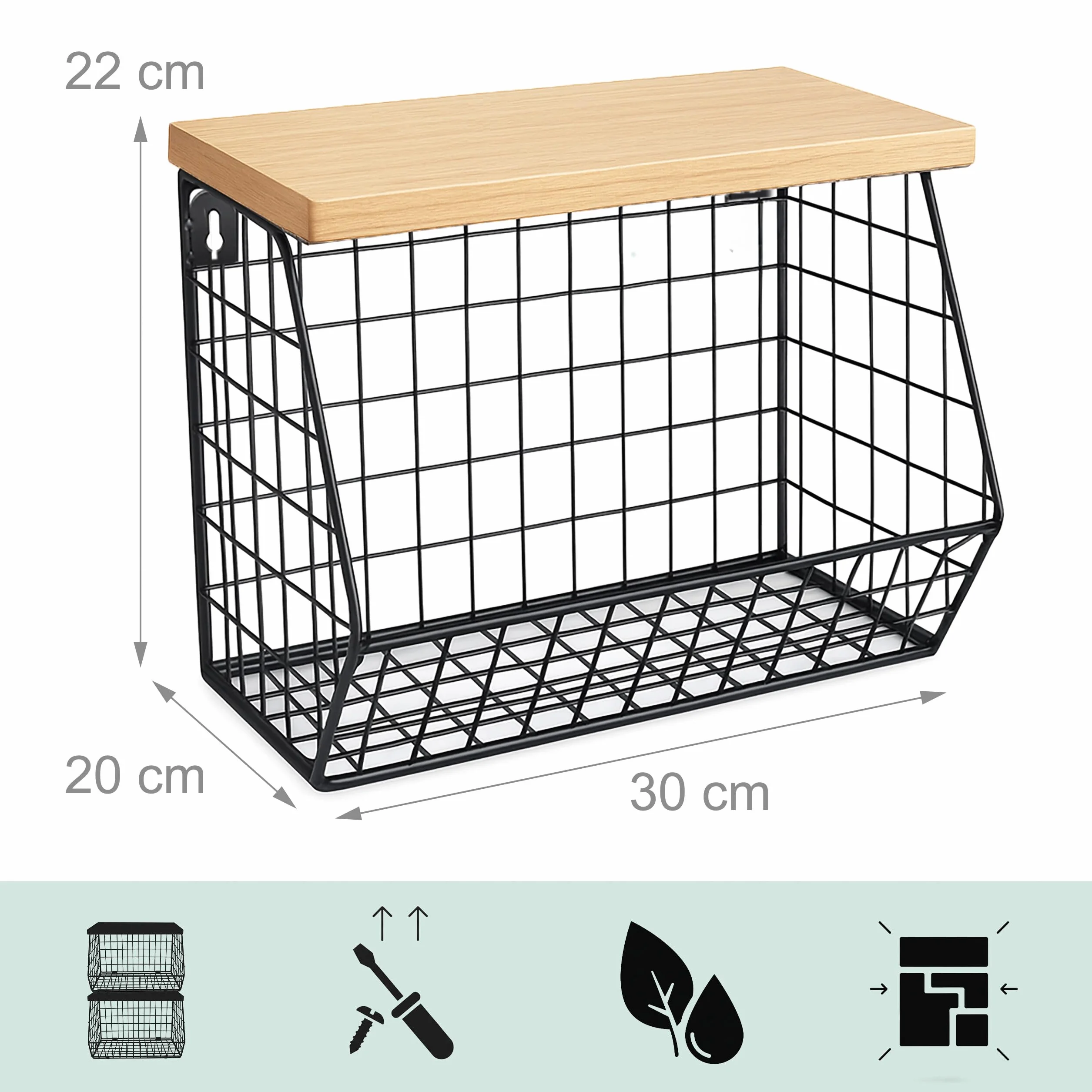 Relaxdays Naścienny kosz na owoce wiszący organizer kuchenny metalowa siatka 22 x 30 x 20 cm czarny