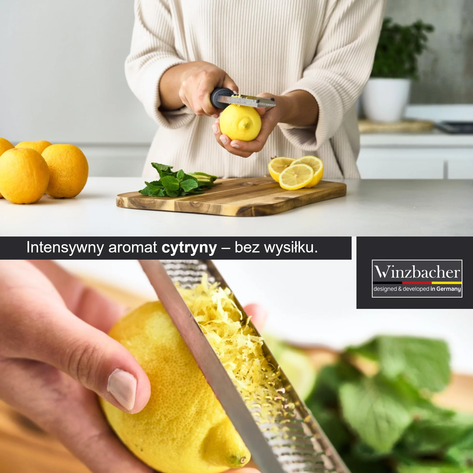 Winzbacher Premium Zester – tarka do parmezanu, cytryny, gałki muszkatołowej i imbiru ze stali nierdzewnej