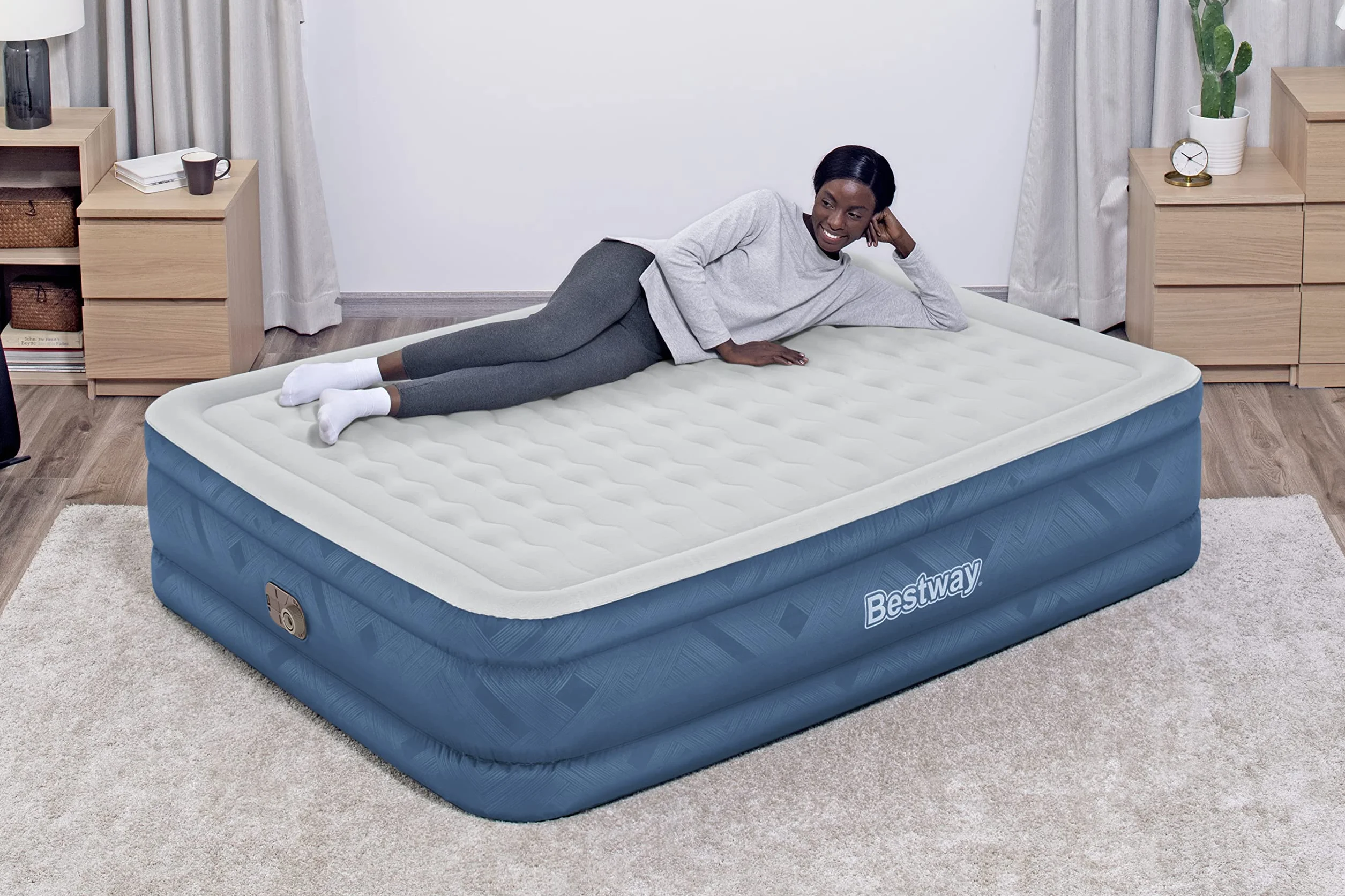 Bestway Fortech materac dmuchany Snugable Top z wbudowaną pompą elektryczną Double XL/Mid 203 x 152 x 46 cm