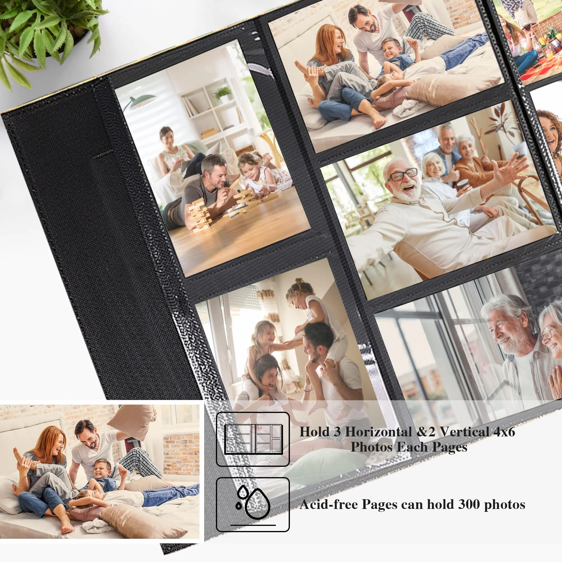 Vienrose Album fotograficzny wsuwany 10x15 fotoksiążka z 600 czarnymi stronami Album fotograficzny o dużej pojemności na Walentynki Ślub Boże Narodzenie Urodziny